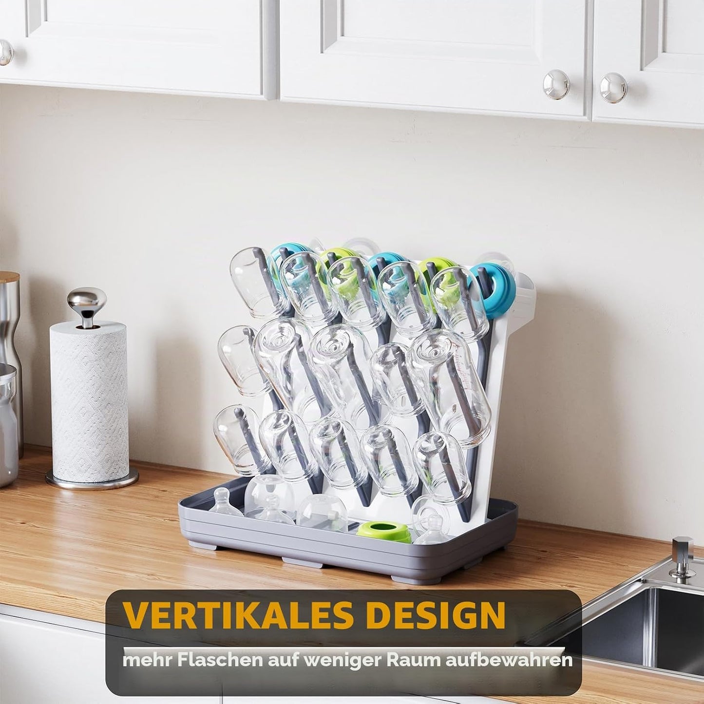 Abtropfgestell für Babyflaschen mit 20 Haken, Grau