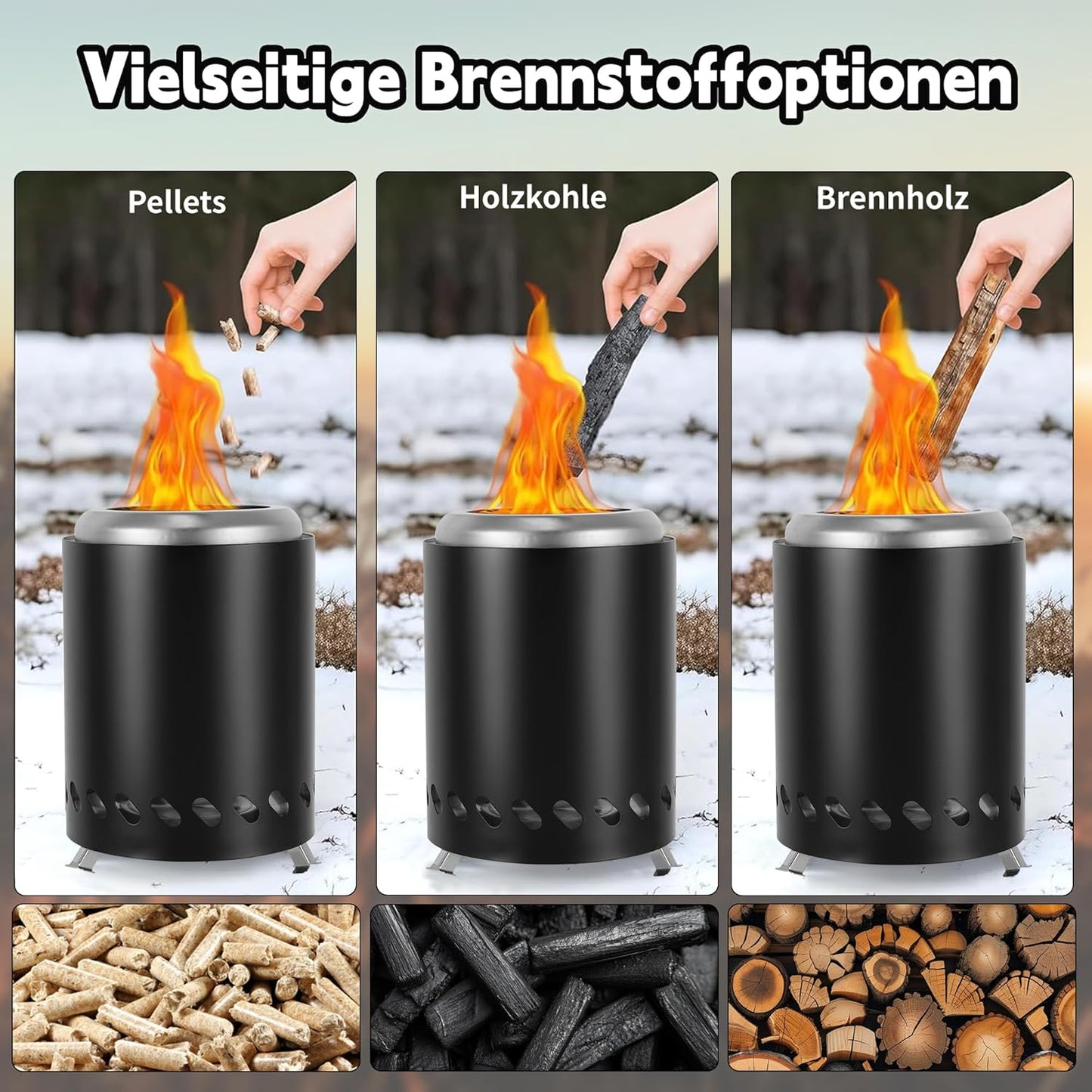Tragbare Feuerstelle für Camping mit Reisetasche, 14cm #1 Schwarz