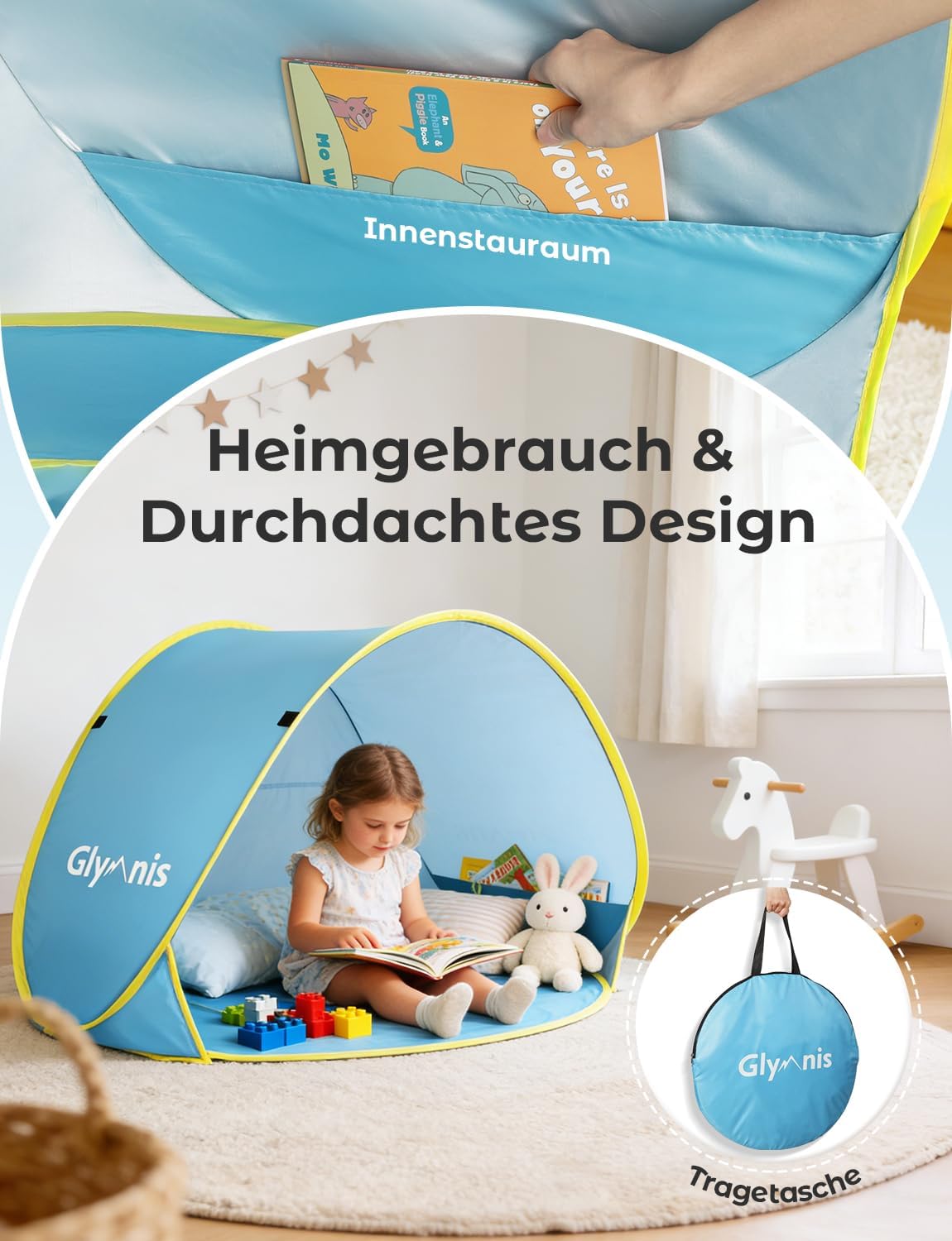 Pop-up Babystrandzelt mit UV-Schutz und Mini Pool, Babyzelt(Blau)