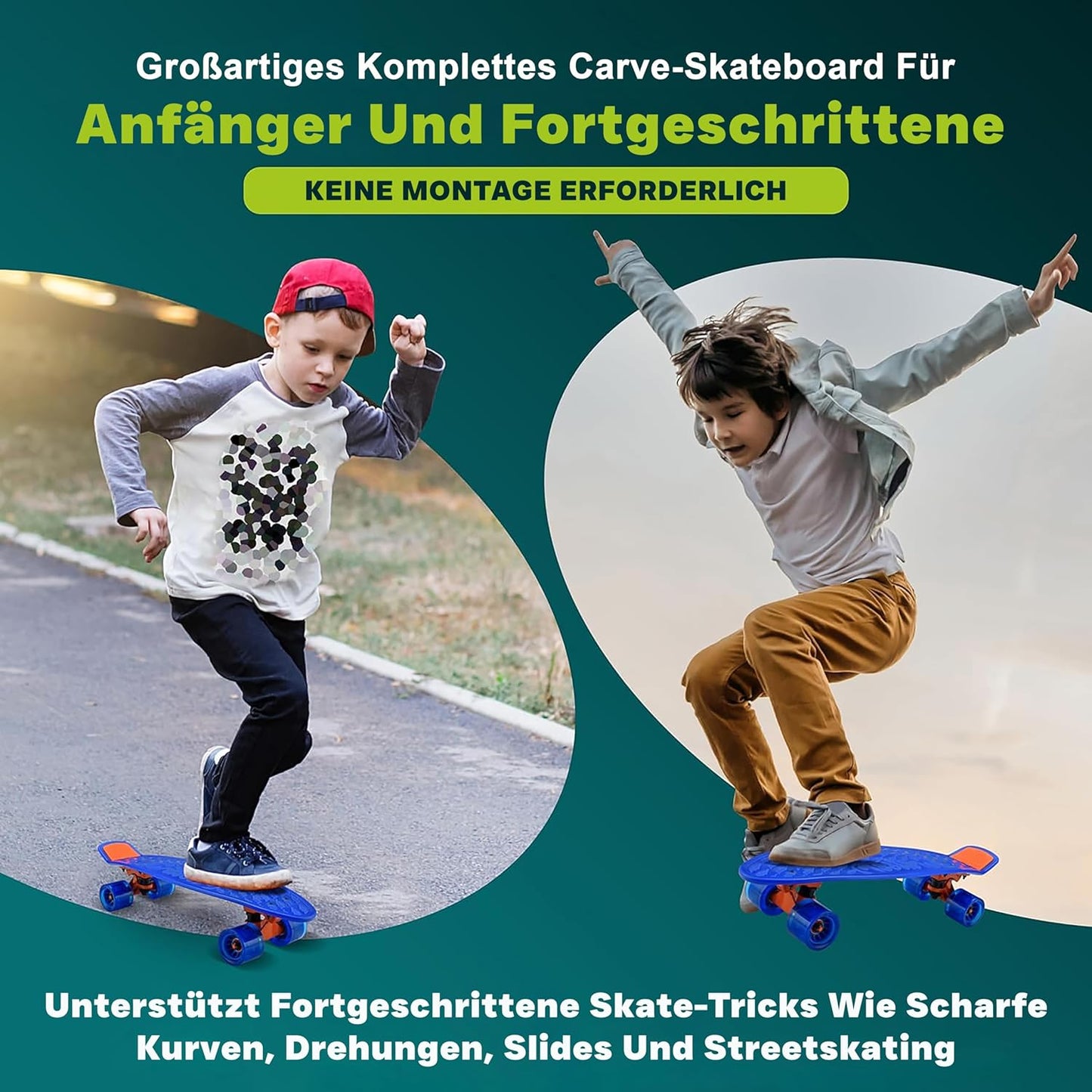 Mini Skateboard mit LED-Rollen für Kinder, Blau
