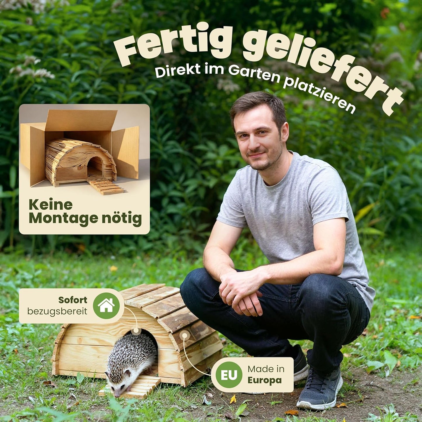 Igelhaus wetterfest mit Labyrinth-Eingang, Braun