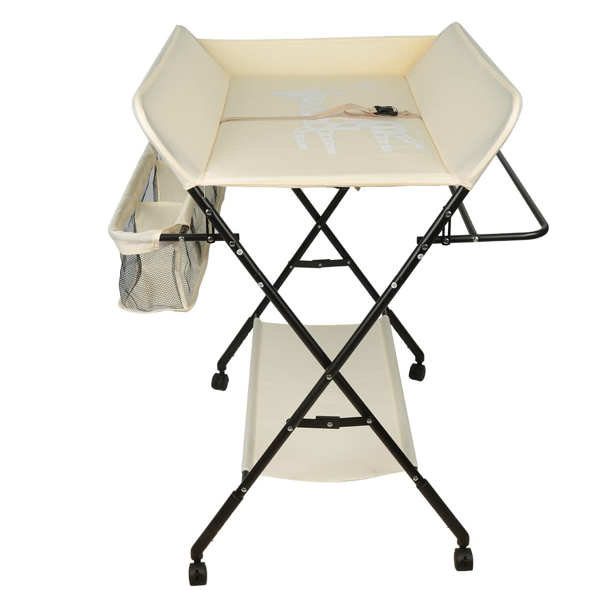 Klappbare Baby-Wickelkommode mit Rollen, A-Beige jaune