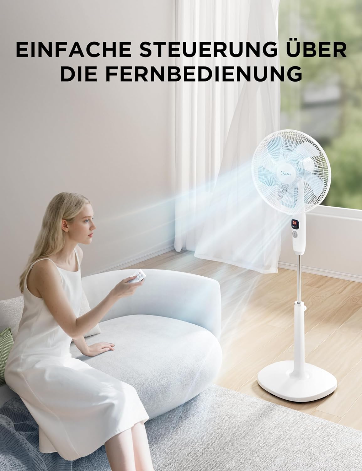 Leiser Standventilator FS40-16CR, 5 Flügelblätter, LED-Anzeige