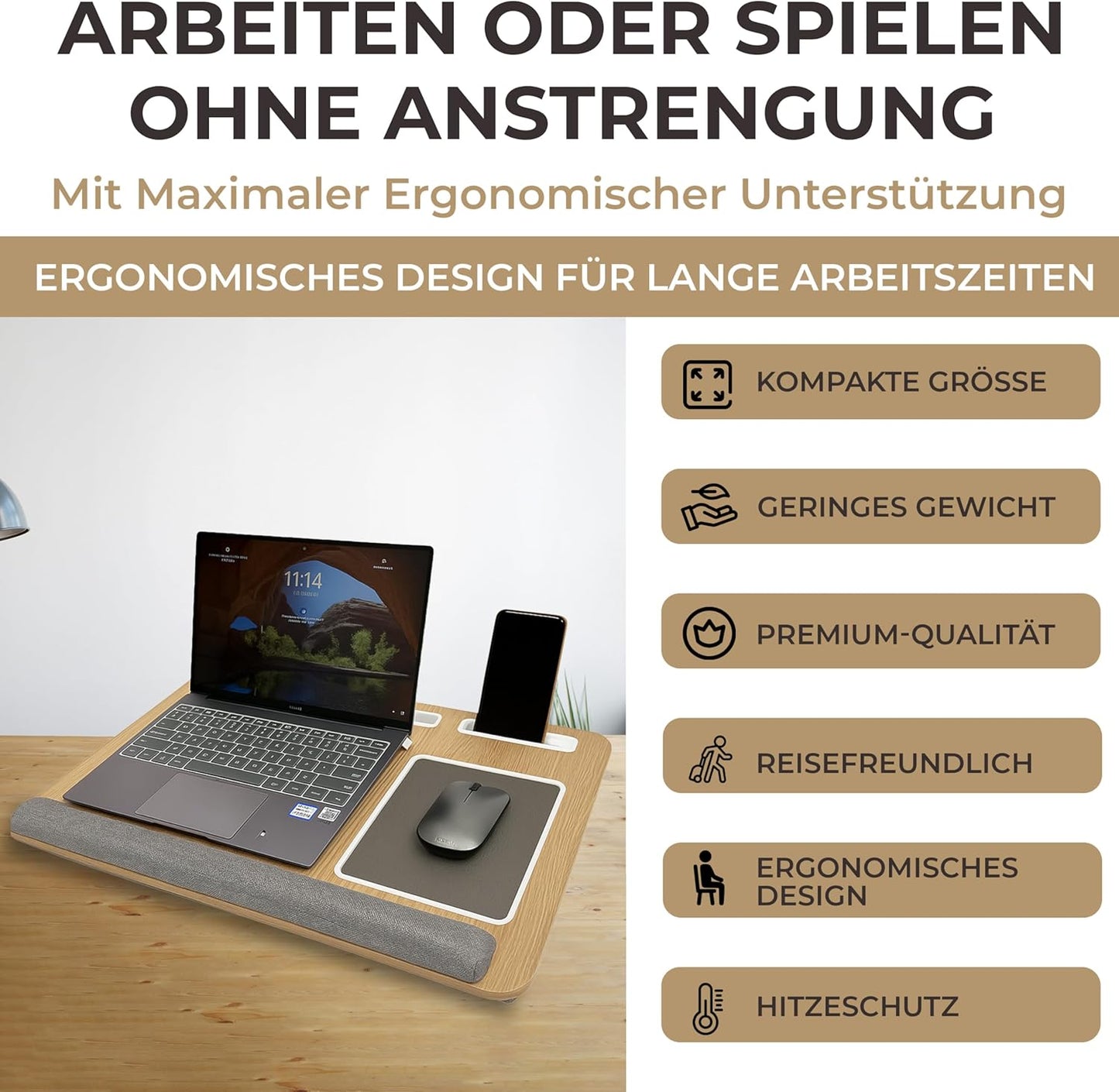 Laptopkissen mit Handgelenkauflage, Grau