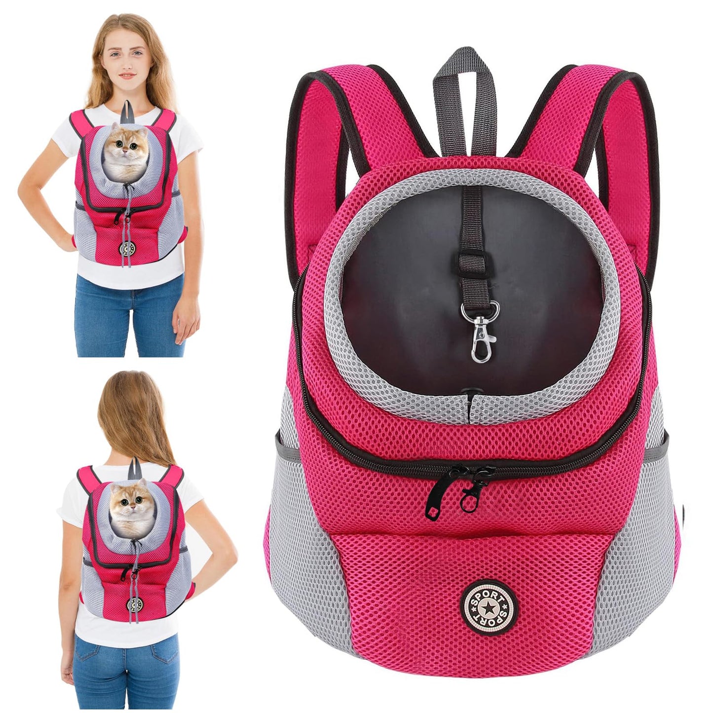 Haustier-Rucksack für kleine Hunde und Katzen, L Rosenrot