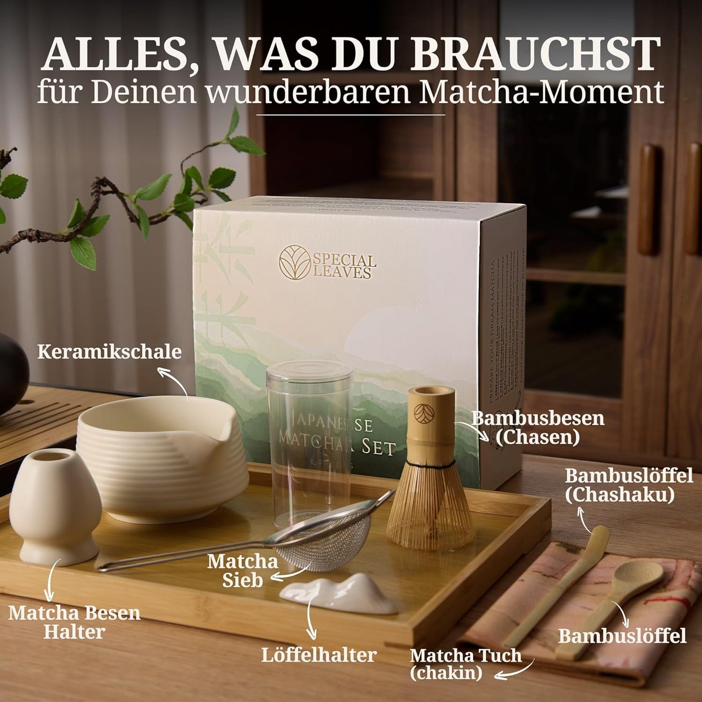 Matcha Tee Set mit Zubehör (8-teilig), 8 teilig Weiß