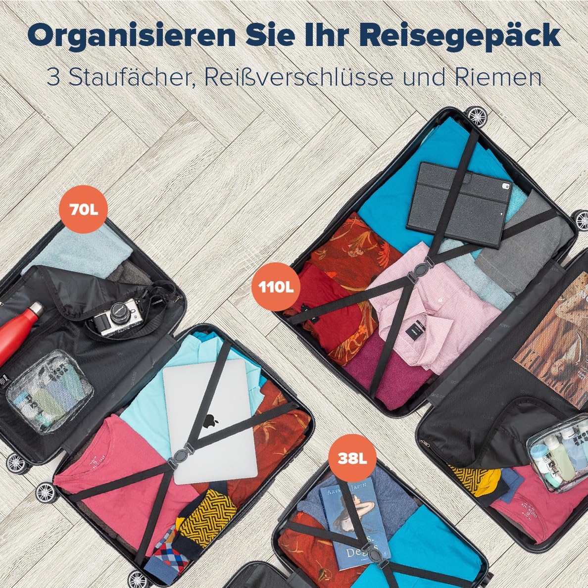 3-teiliges Kofferset, Kofferset 3 teilig Grau