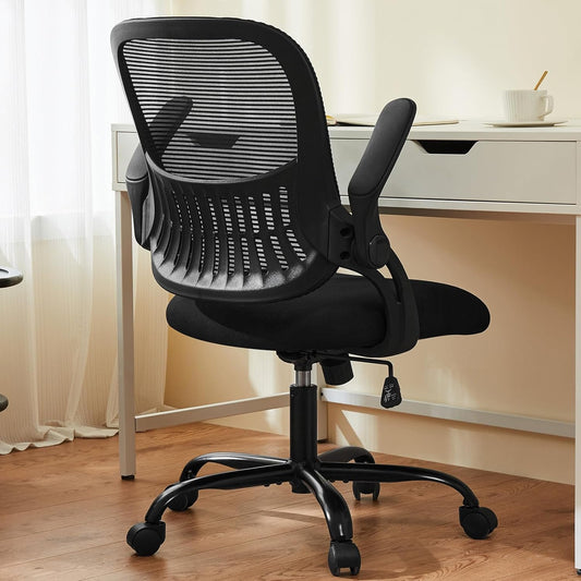 Ergonomischer Bürostuhl mit Lendenwirbelstütze, Schwarz Klappbare Armlehne