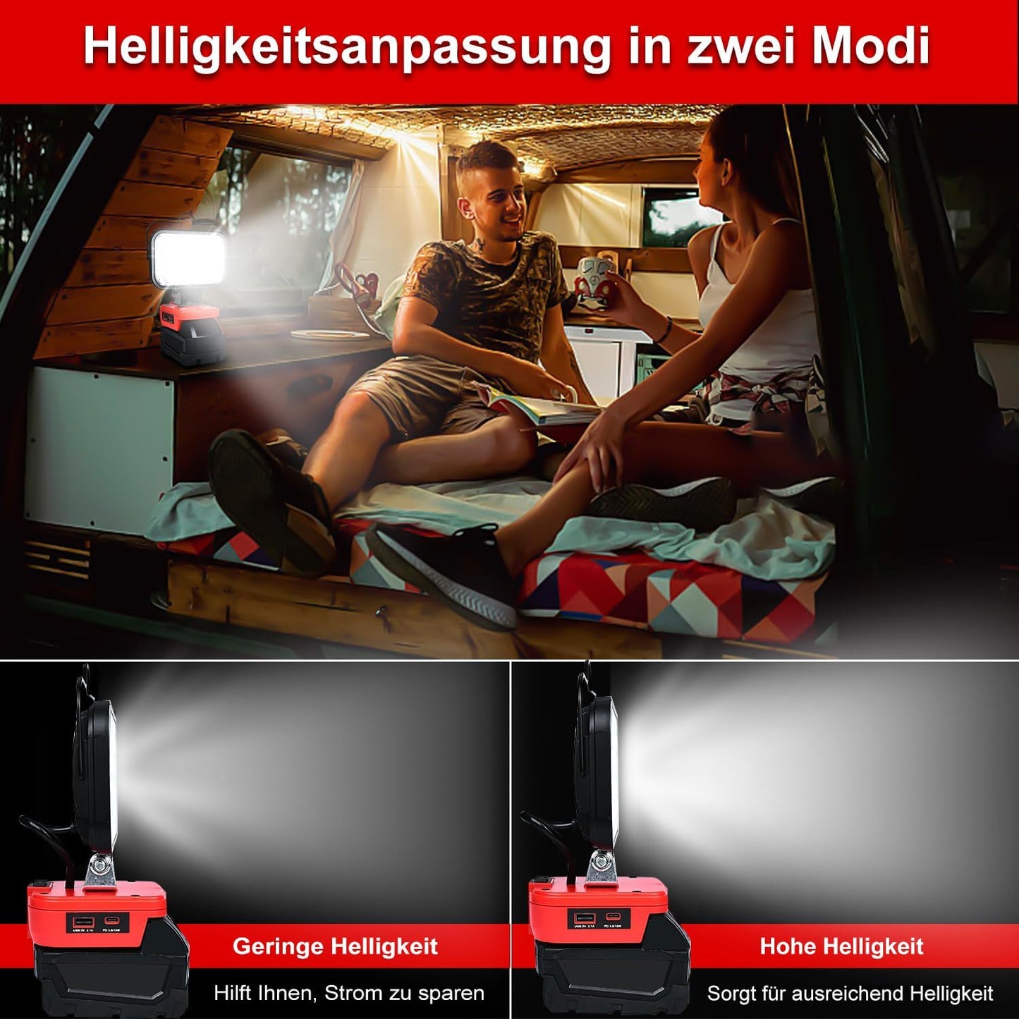 Tragbares LED-Baustrahlerlicht für M18 Akku, Rot