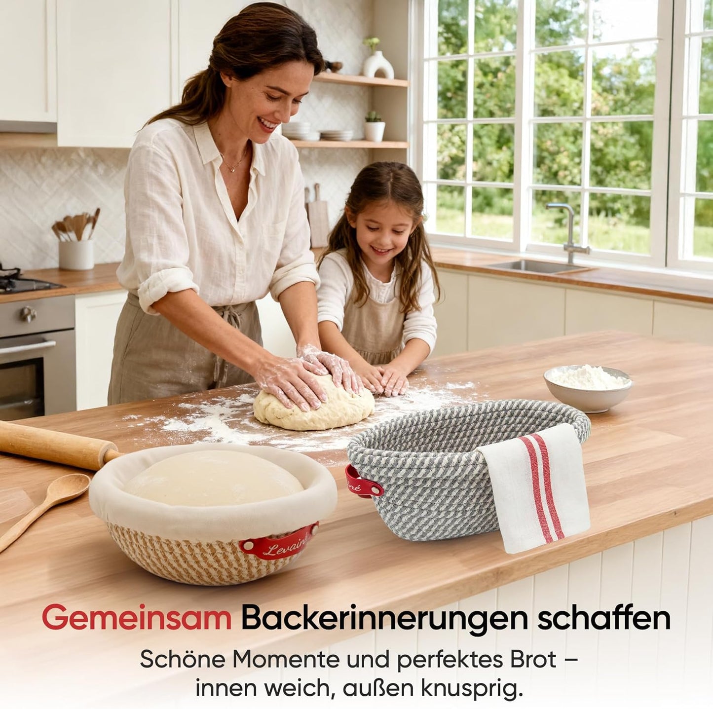 Gärkörbchen-Set, Rund Gelb/Weiss + Oval Grau/Weiss
