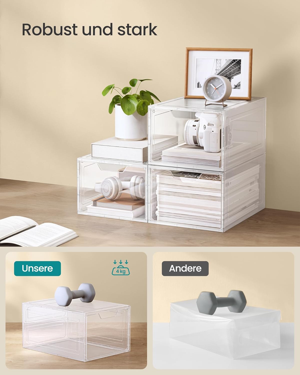 Schuh-Organizer Boxen-Set (6 Stück, stapelbar), Transparentes Weiss 6