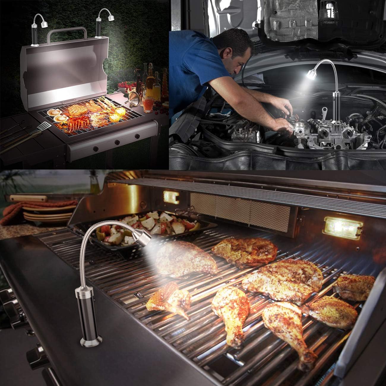 Grilllicht Set mit Magnet und 360° Drehung (2 Stück), Schwarz