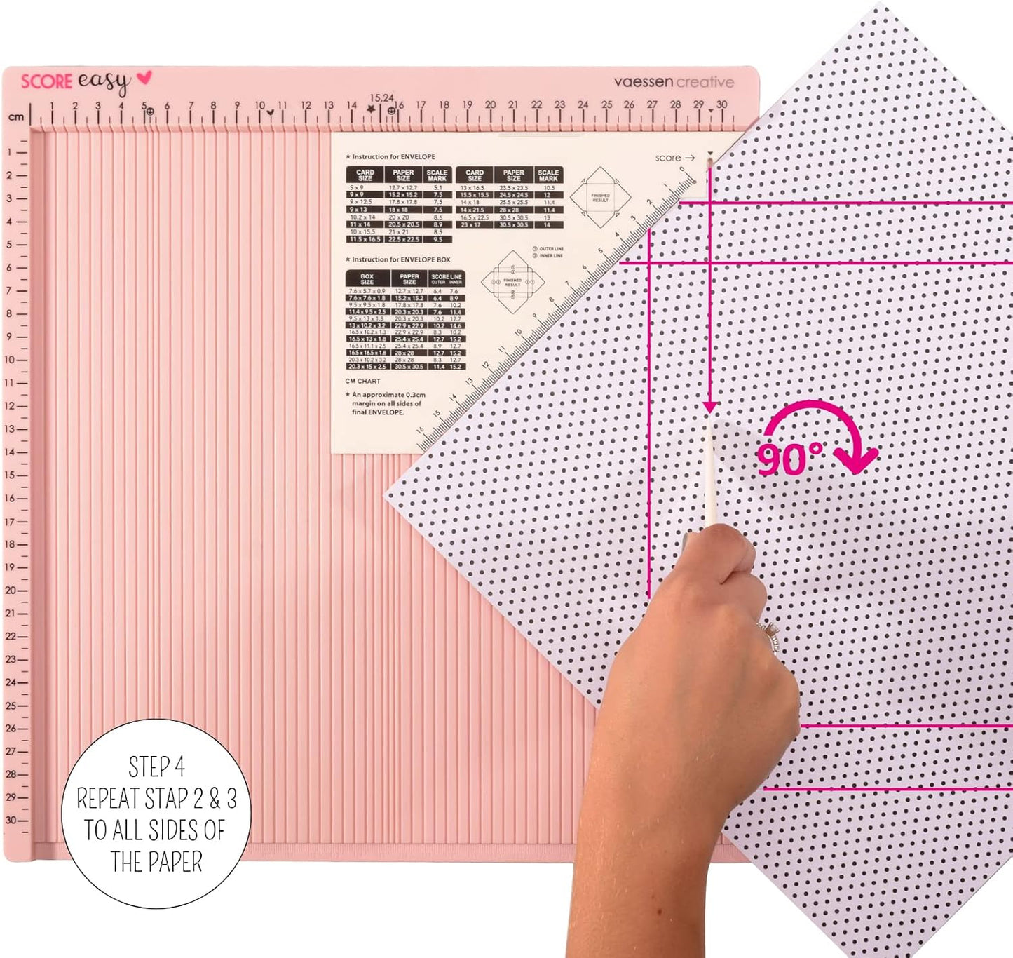 Falzbrett Score Easy mit Falzbein und Lineal, Rosa Single