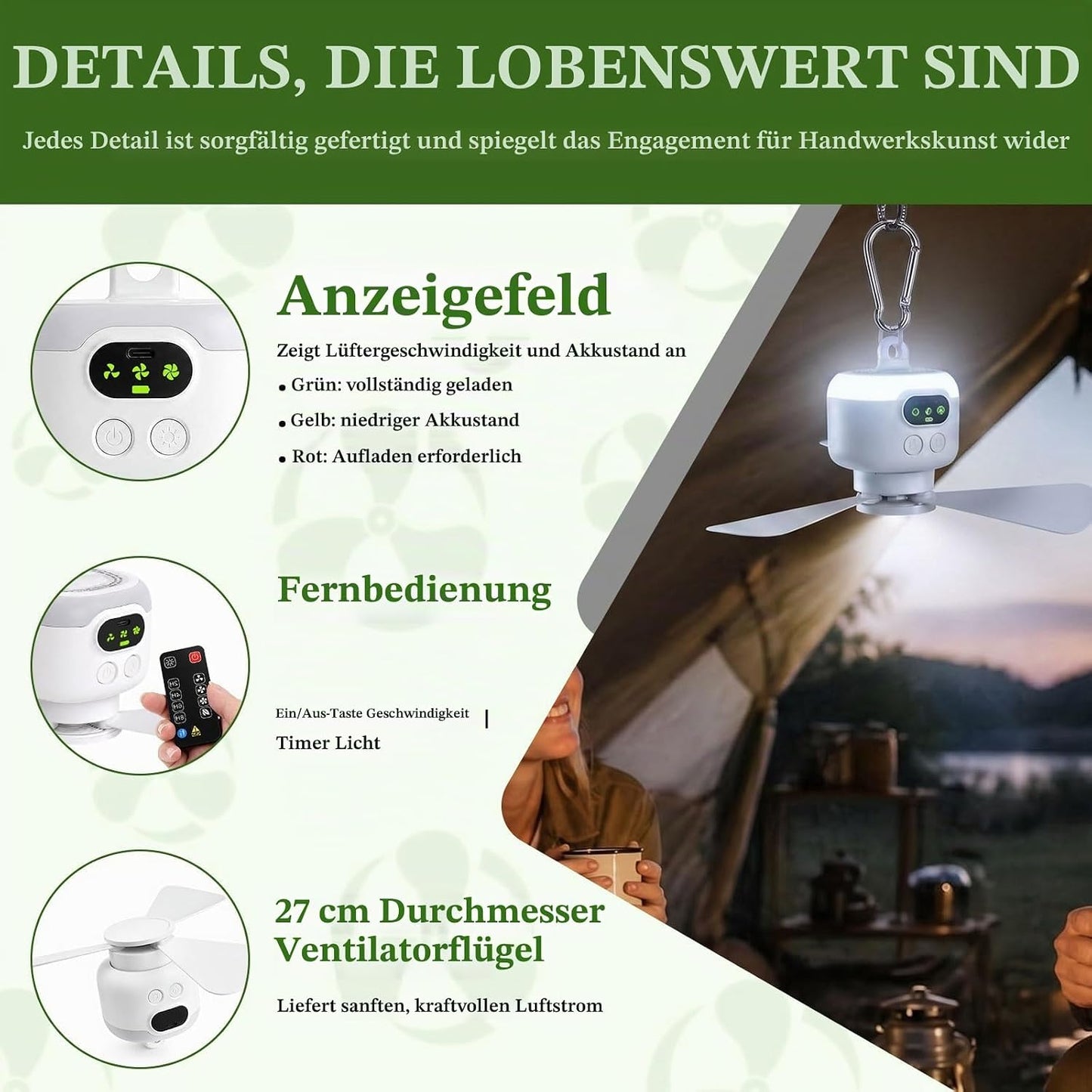 Mini Deckenventilator mit Beleuchtung und Timer