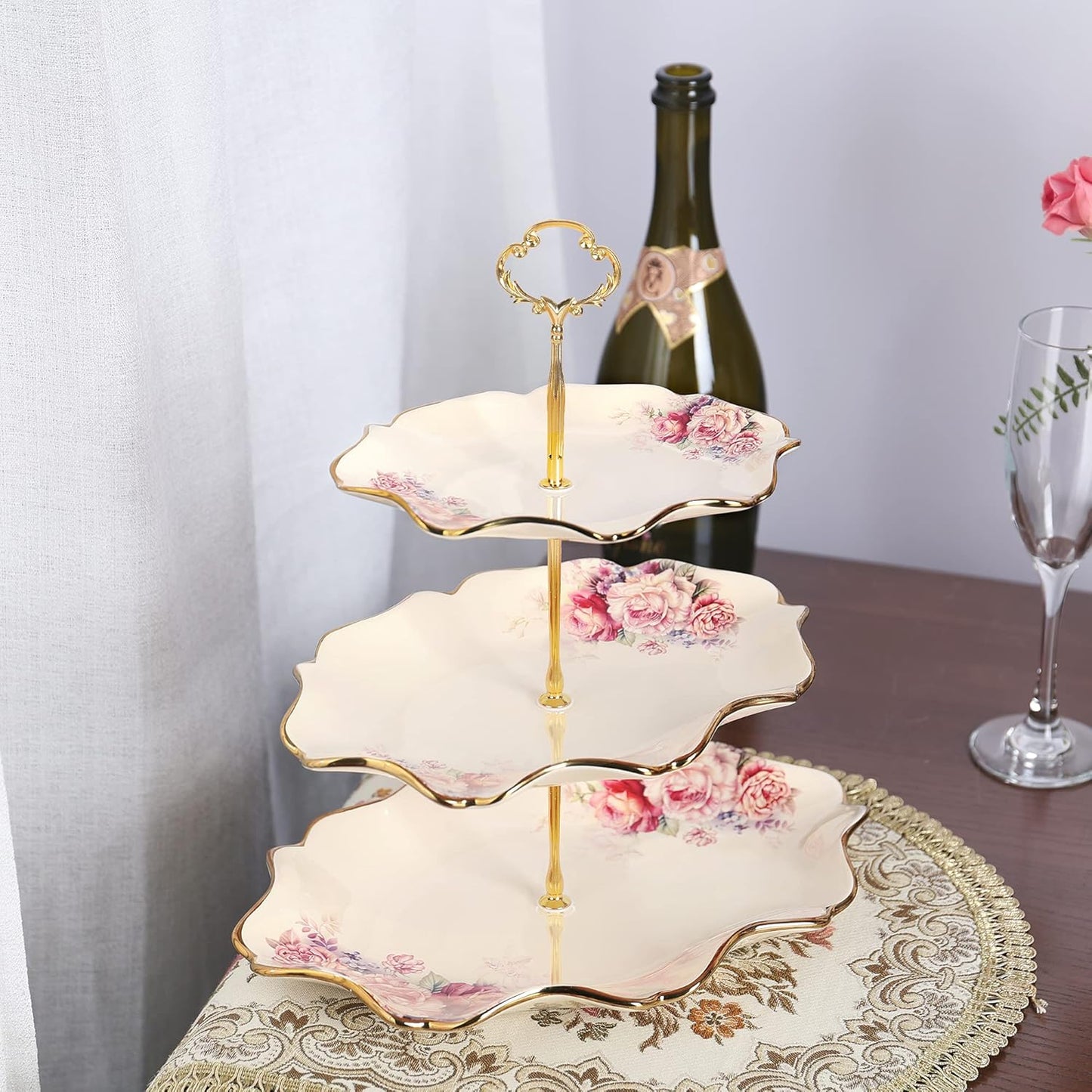 3-stufige Etagère mit Blumenmuster