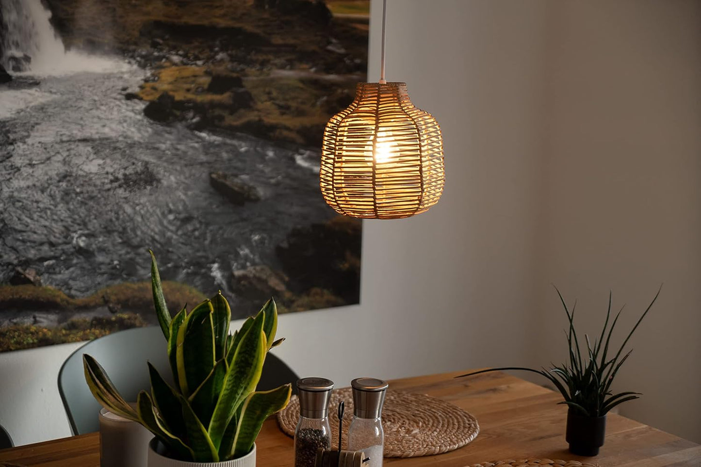 Boho Lampenschirm für E27 Pendelleuchte, H = 22cm * D = 22cm Natur