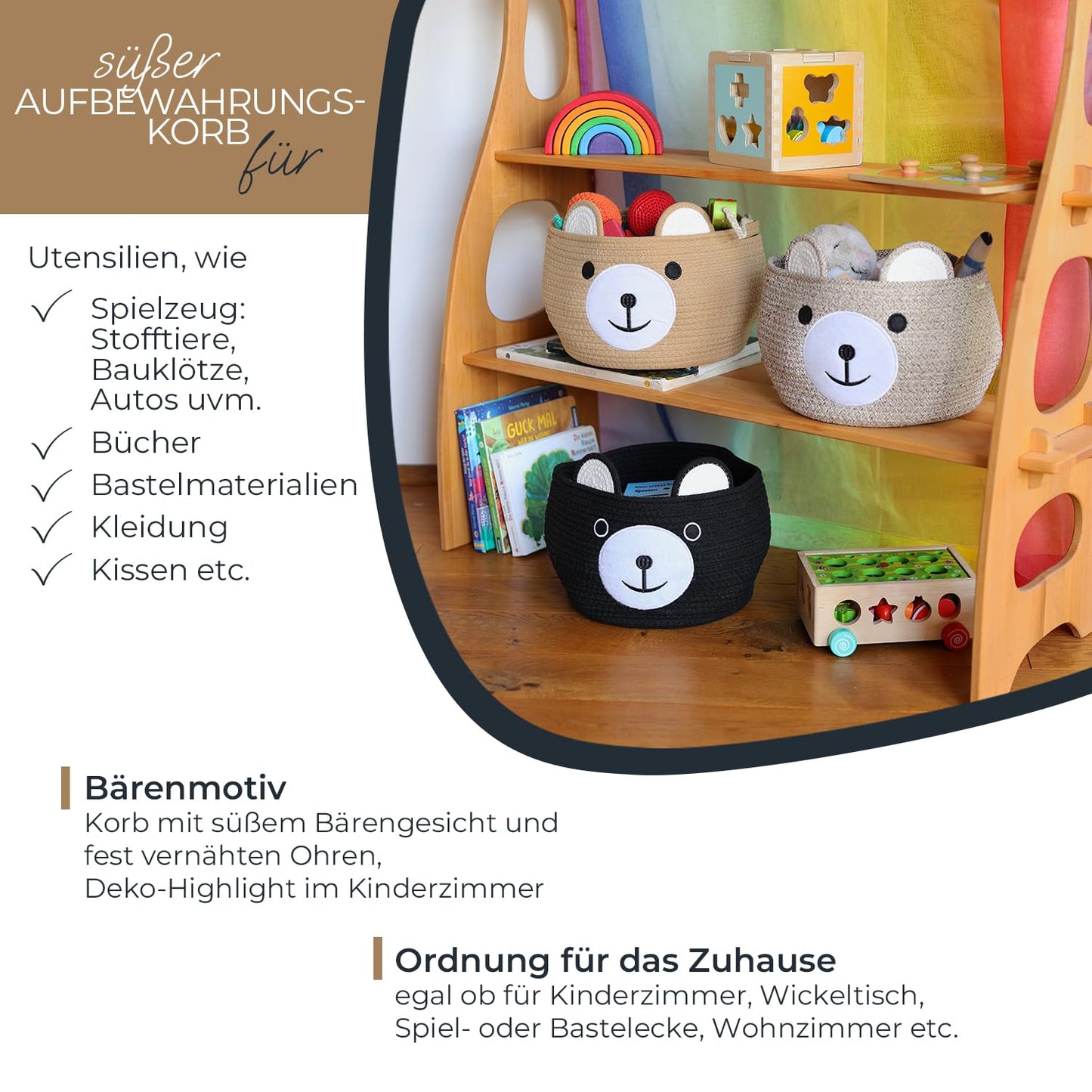 Aufbewahrungskorb für Kinderzimmer, Hellbraun
