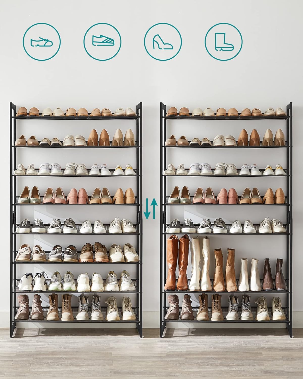 Schuhregal mit 8 Ebenen, 8 Ebenen Schwarz