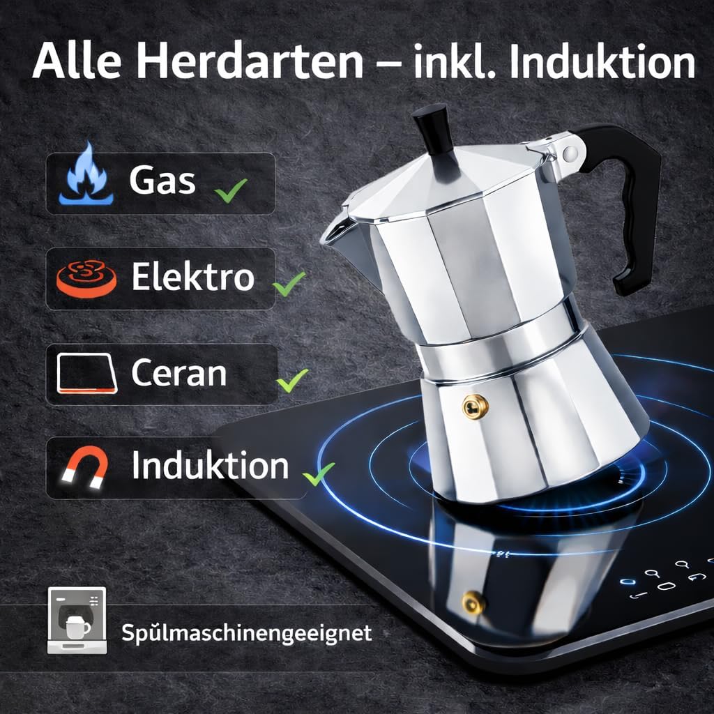 Kaffeekocher Espressokanne für Herd & Camping (12 Tassen), 12 Tassen