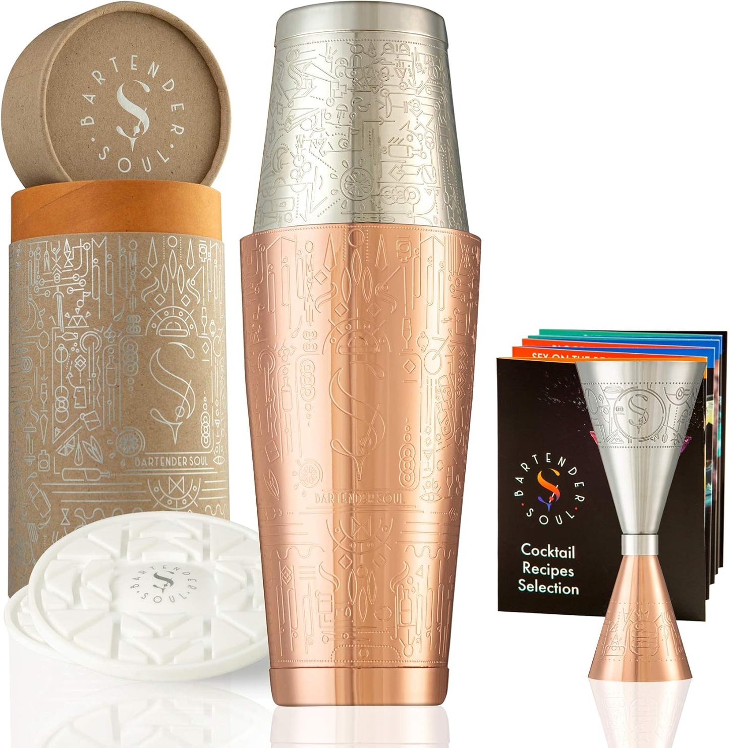 Boston Cocktail Shaker Set mit Zubehör und Rezepten, Décoco Kupfer Basic