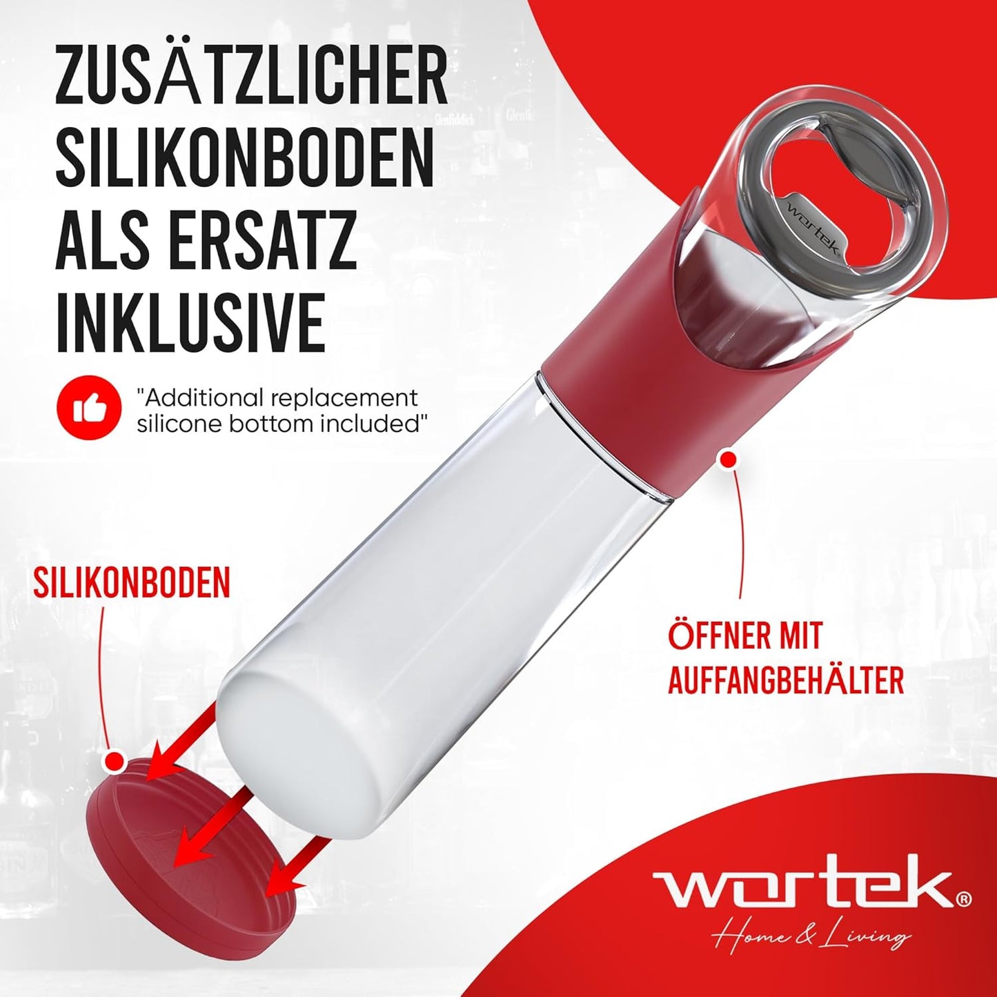 Flaschenöffner mit Auffangbehälter für Kronkorken, Rot