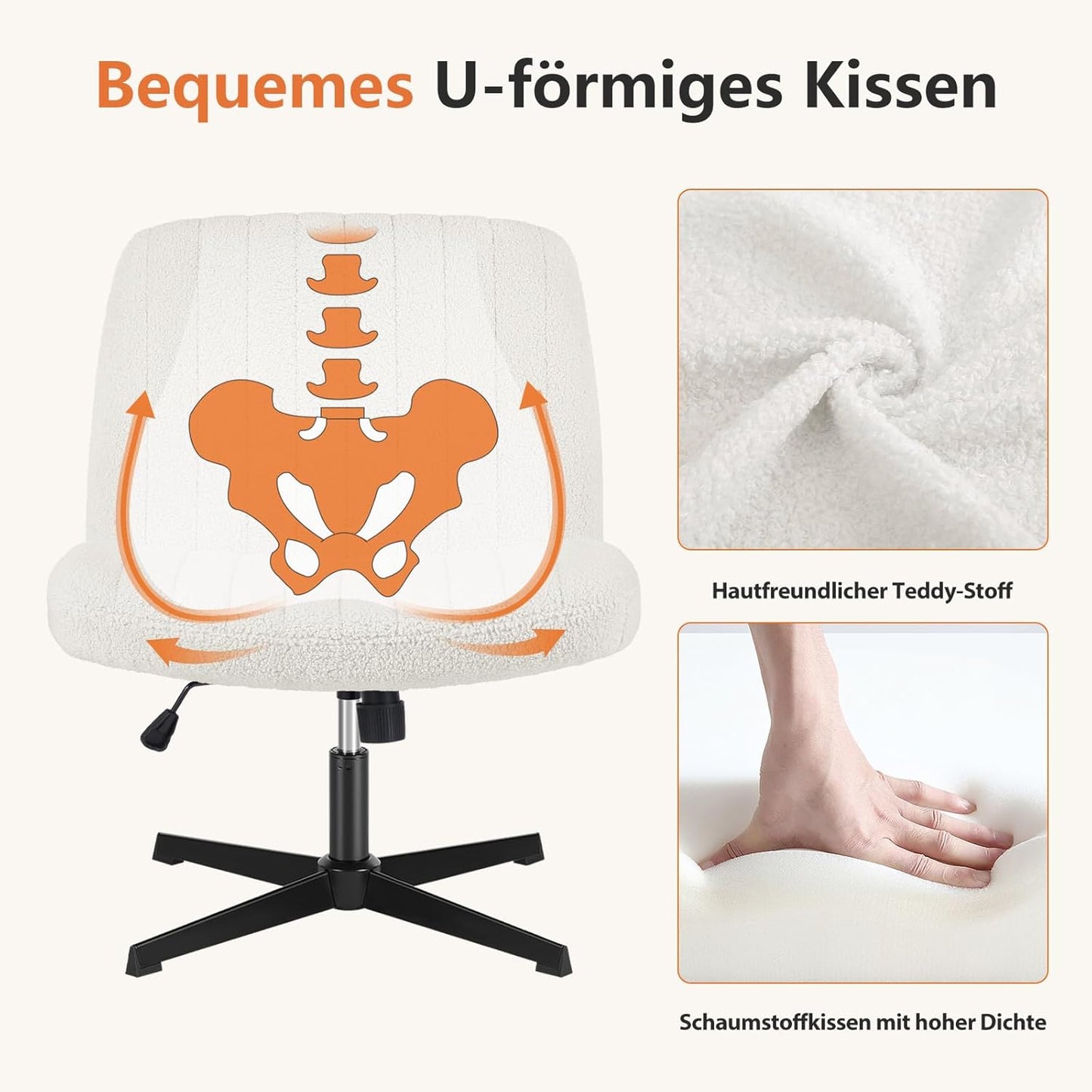 Bürostuhl ohne Armlehnen, Beige Velvet