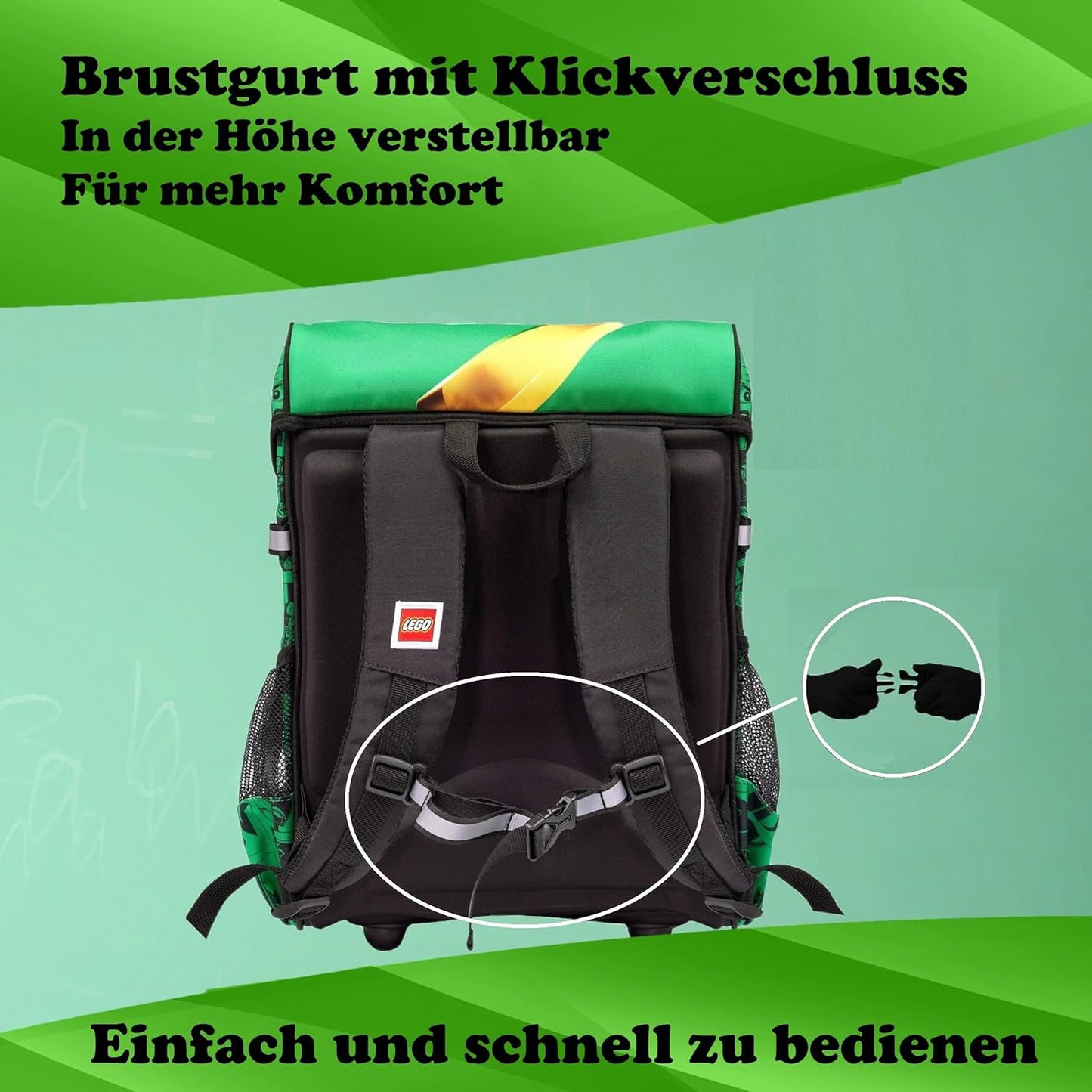 9-teiliges Schulranzen-Set Ninjago, Grün, 9-teiliges Set mit Sporttasche