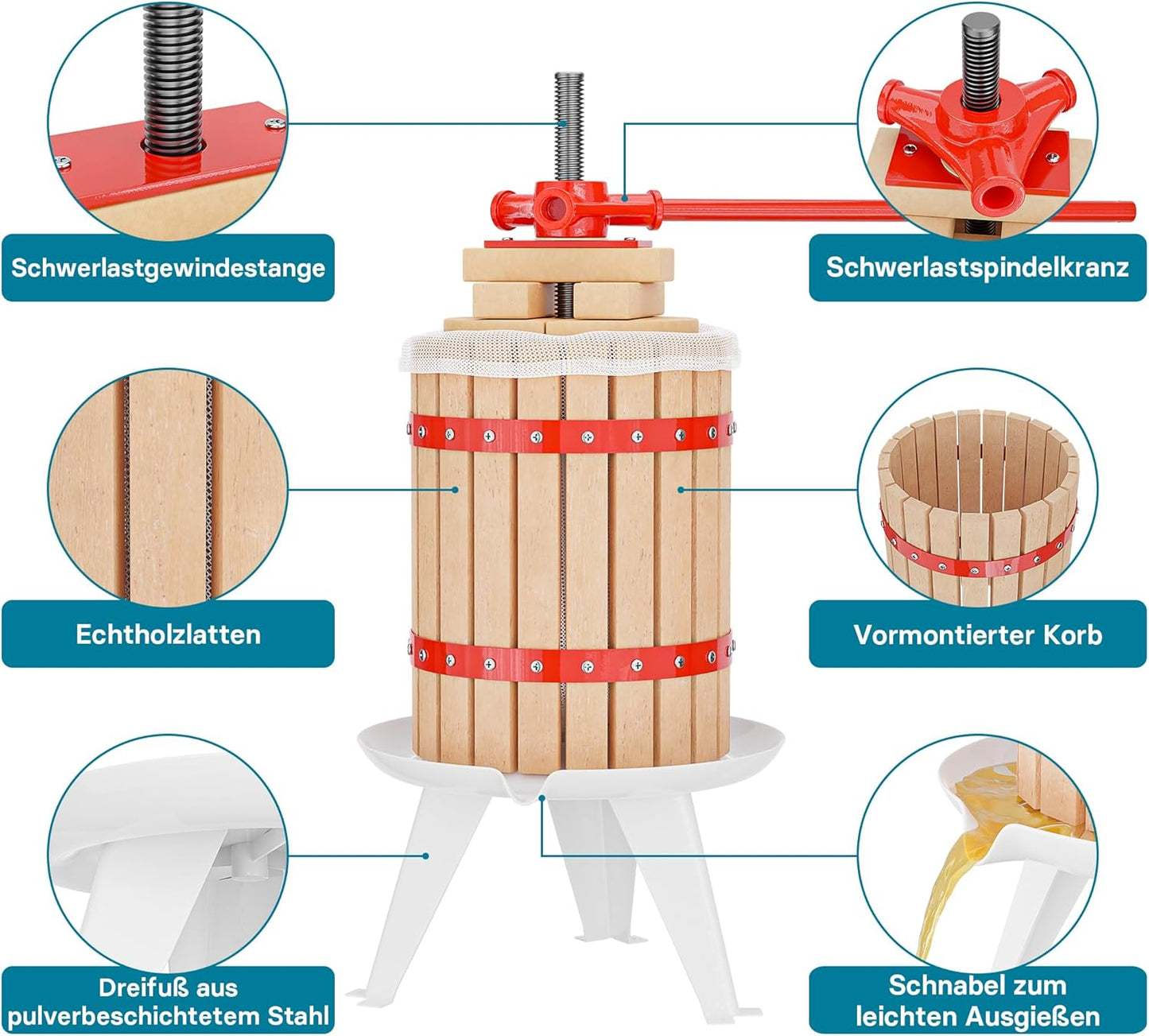 Manuelle Obstpresse, 6 l + 1 Presstuch|Manuell