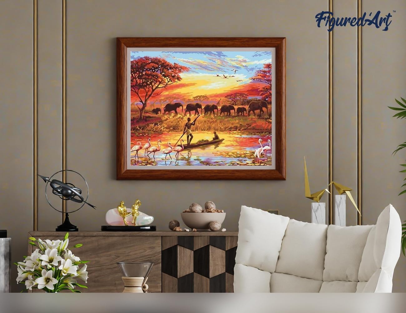 Malen nach Zahlen Set - Sonnenuntergang & Elefanten, Sonnenuntergang Elefanten 40x50cm Mit Keilrahmen (nicht gespannt)