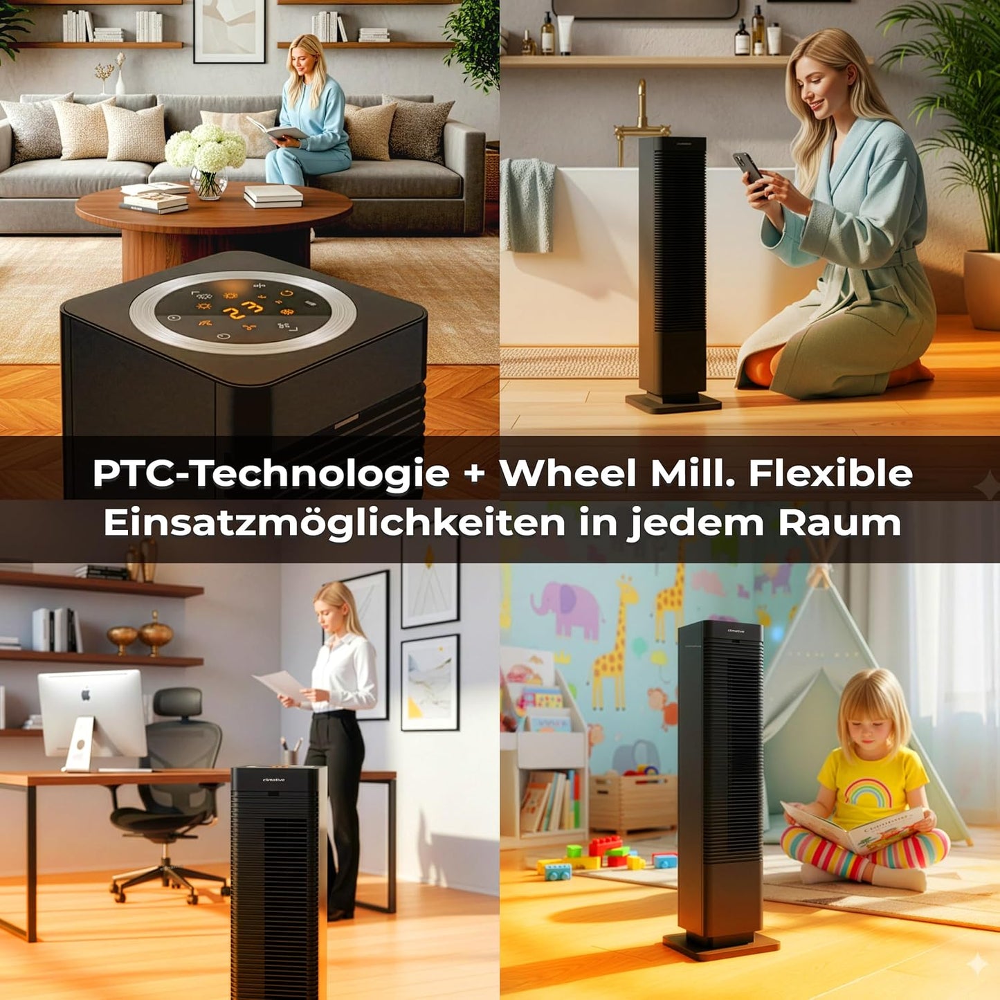 2in1 Turmventilator & Heizlüfter mit Fernbedienung, Coolheat