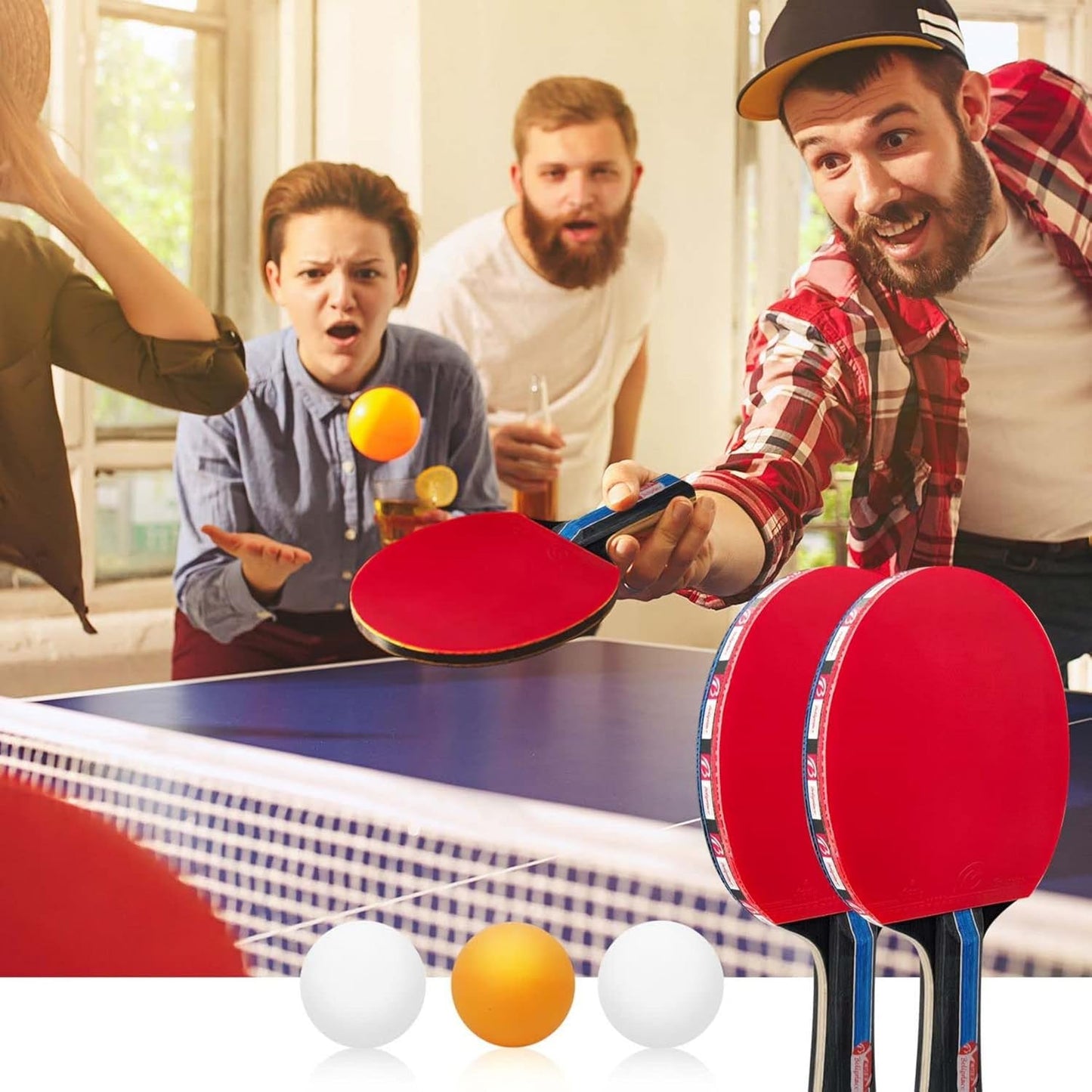 Tischtennisschläger-Set mit Netz, 2 Schläger + 1 Tischtennisnetz
