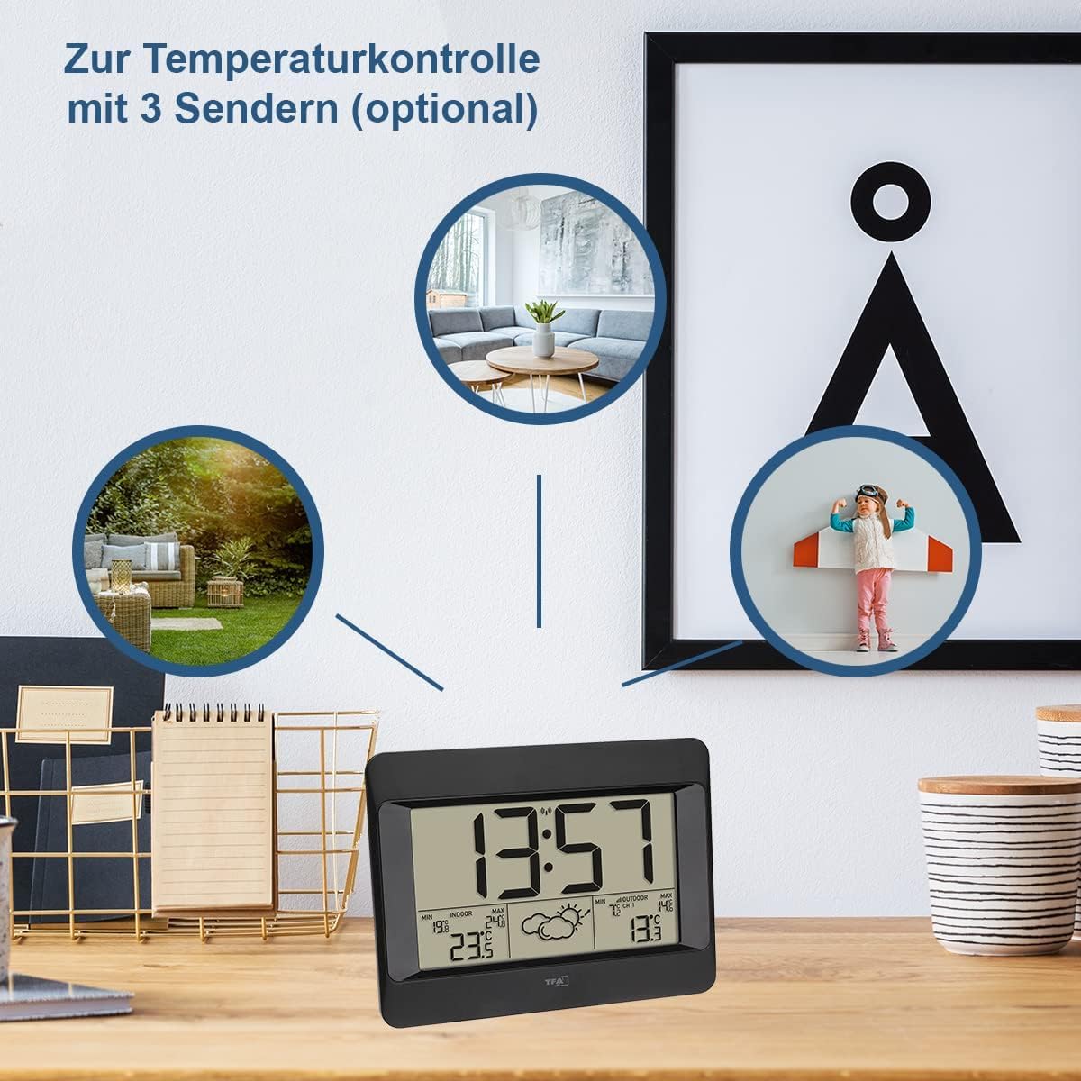 Funk-Wetterstation Zeno mit Temperaturanzeige, Schwarz