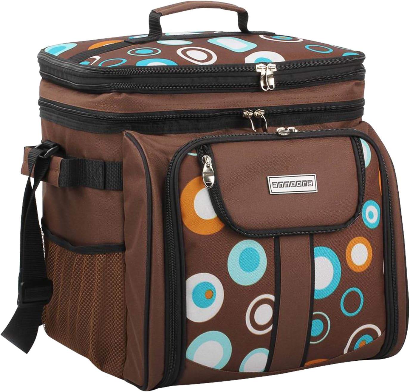 Picknicktasche mit Kühltasche und Zubehör, Braun