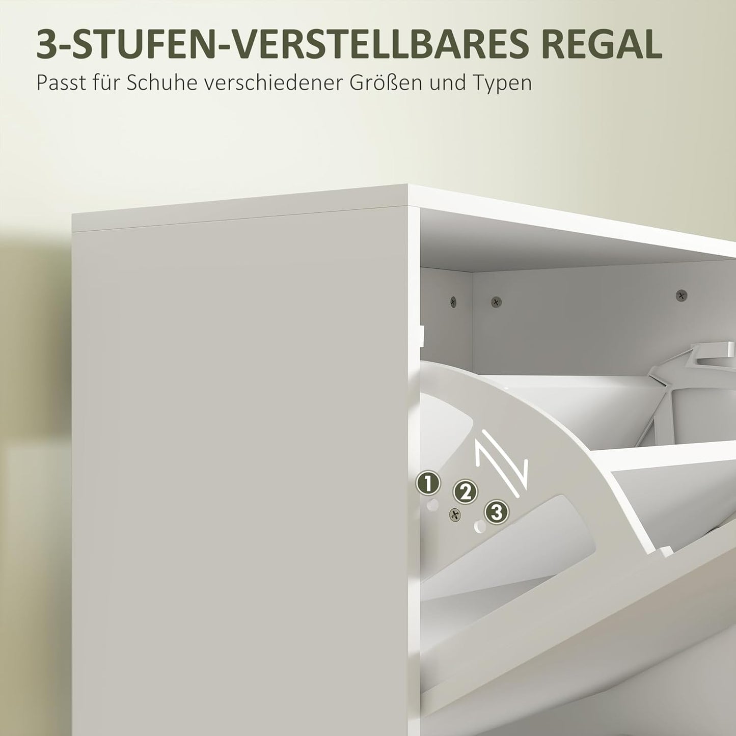 Schuhschrank mit 3 Klappen und verstellbaren Trennwänden, 47L x 26B x 120H cm