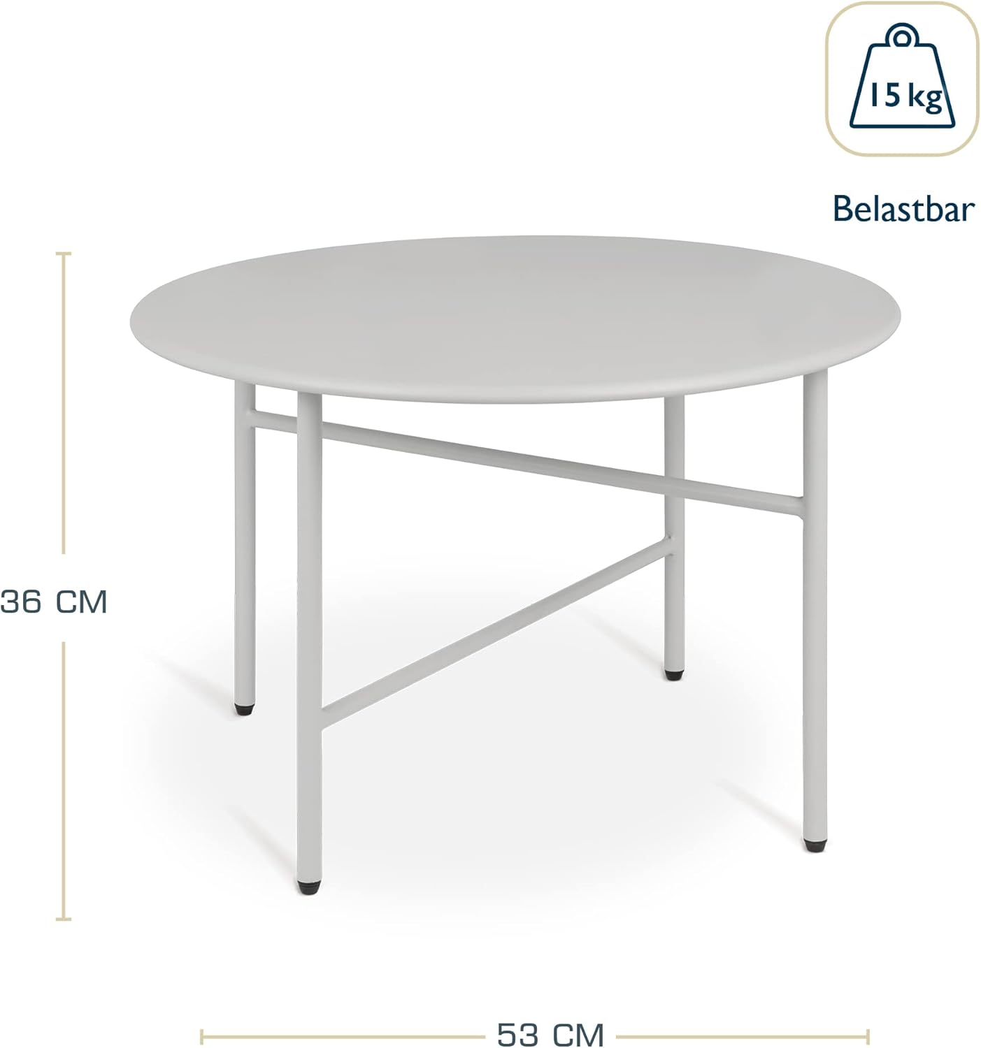 Runder Beistelltisch, Tischplatte: Ø 53cm - Höhe: 36cm Hellgrau