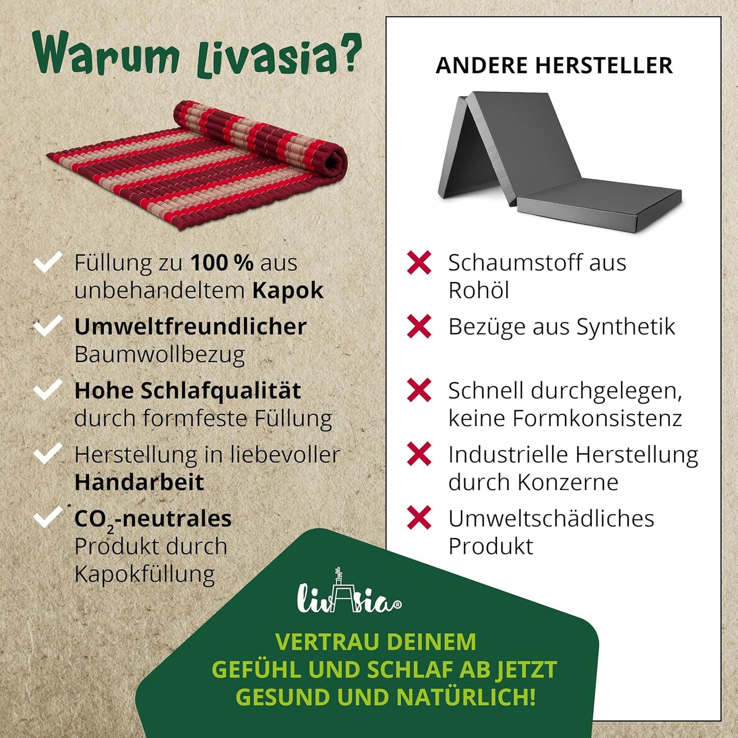 Rollmatratze Gästebett Thaimatte (L-200x145x4,5cm), XL (200 x 145 cm) Rubinrot