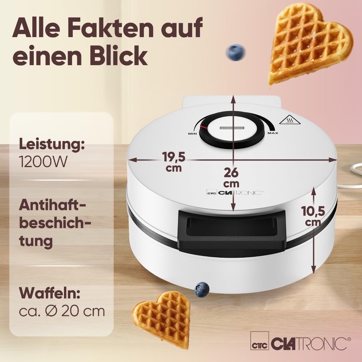 Hertzförmiges Waffeleisen WA 3832, Weiss