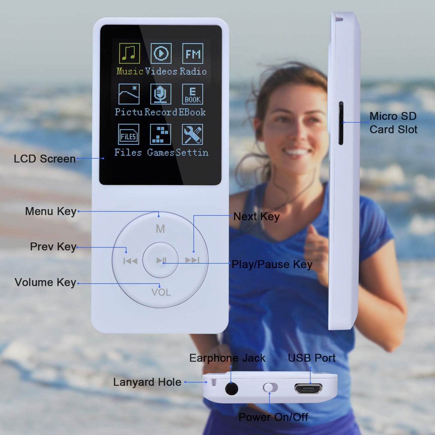 Tragbarer MP3-Player ‎BL-041 mit HiFi-Sound und SD-Support, 8G, Weiss