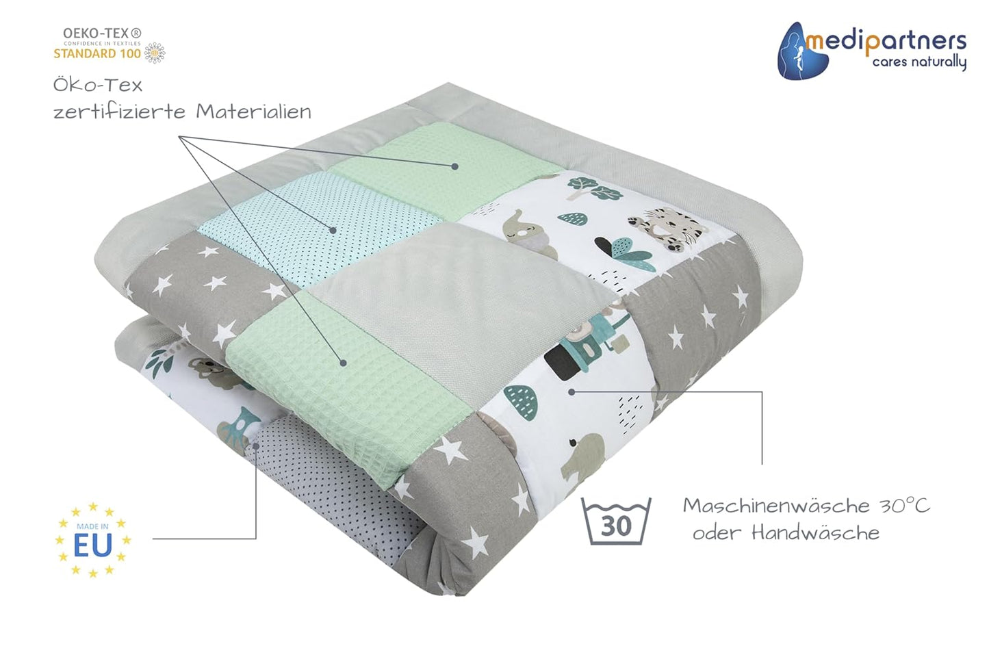 Krabbeldecke Zoo, 120x120cm, 120x120cm Mint Zoo