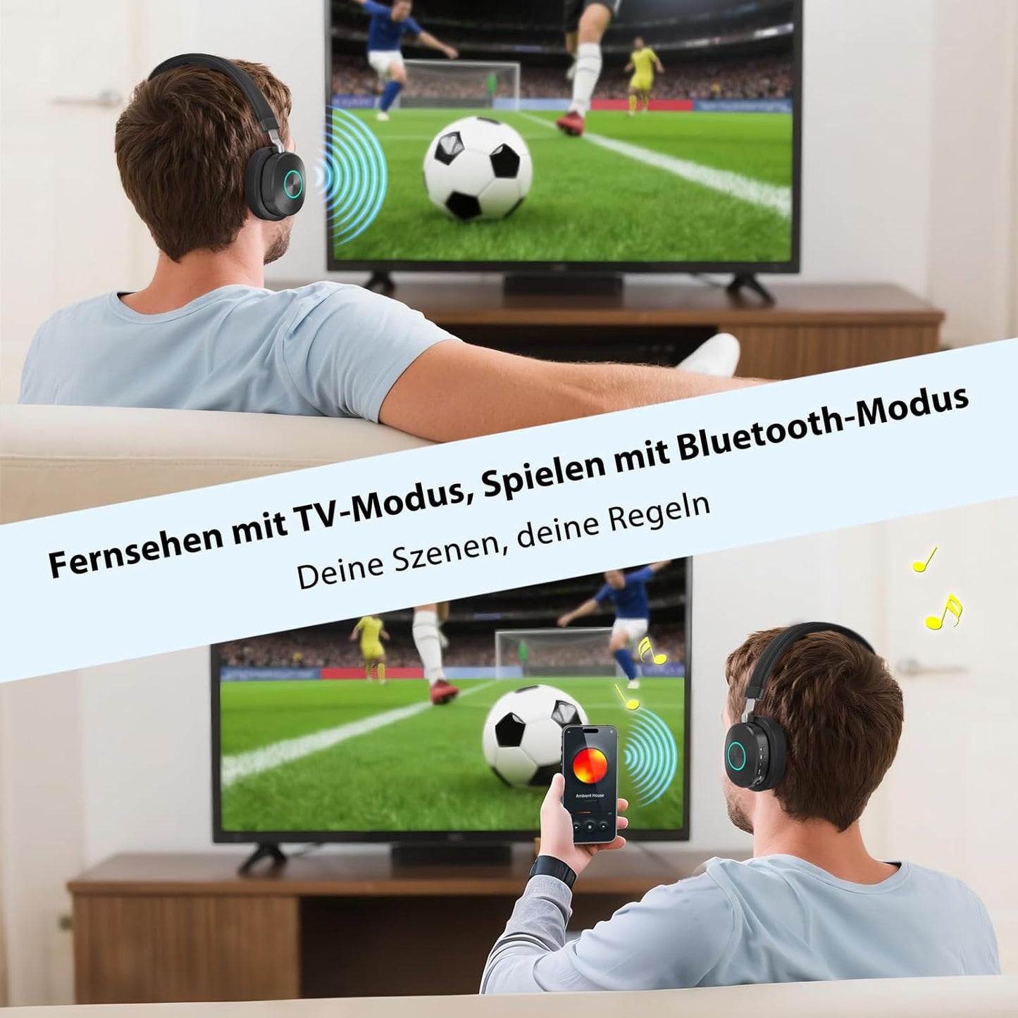 Kabellose TV-Kopfhörer mit Ladestation, Black