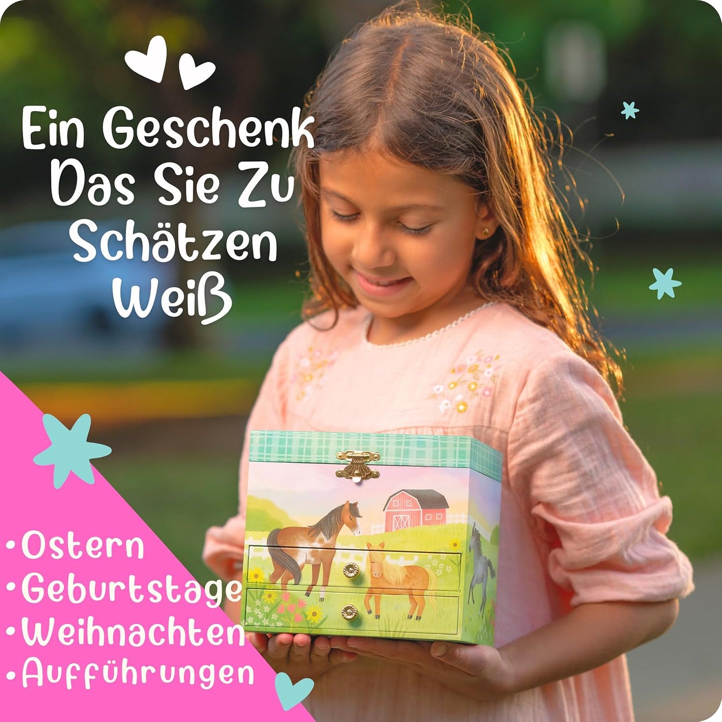 Musik-Schmuckschatulle mit Pferdemotiv für Mädchen, Pferd