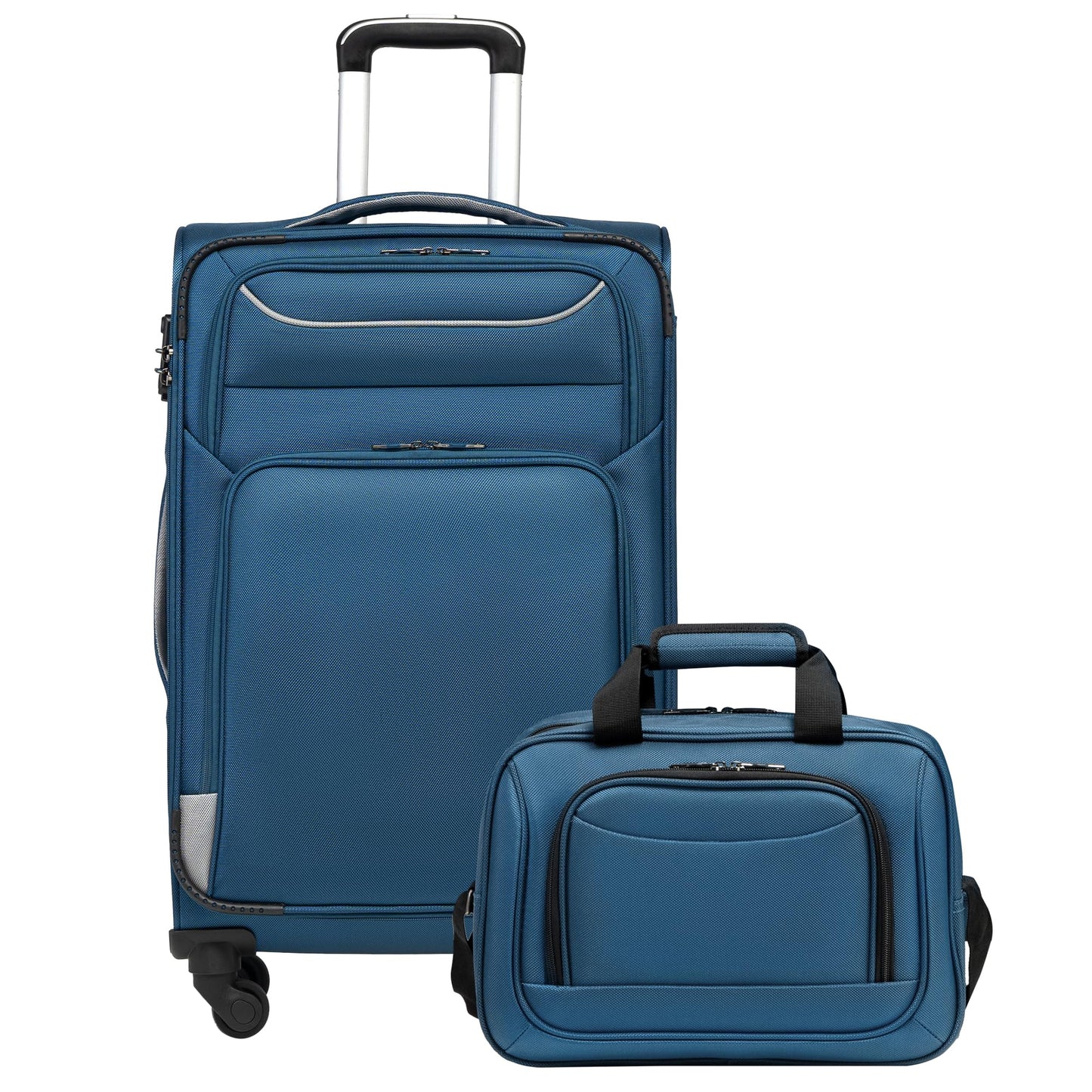 Mittelgrosser Trolley & Umhängetasche, Mittlerer Koffer-Set 2tlg Blau+silber