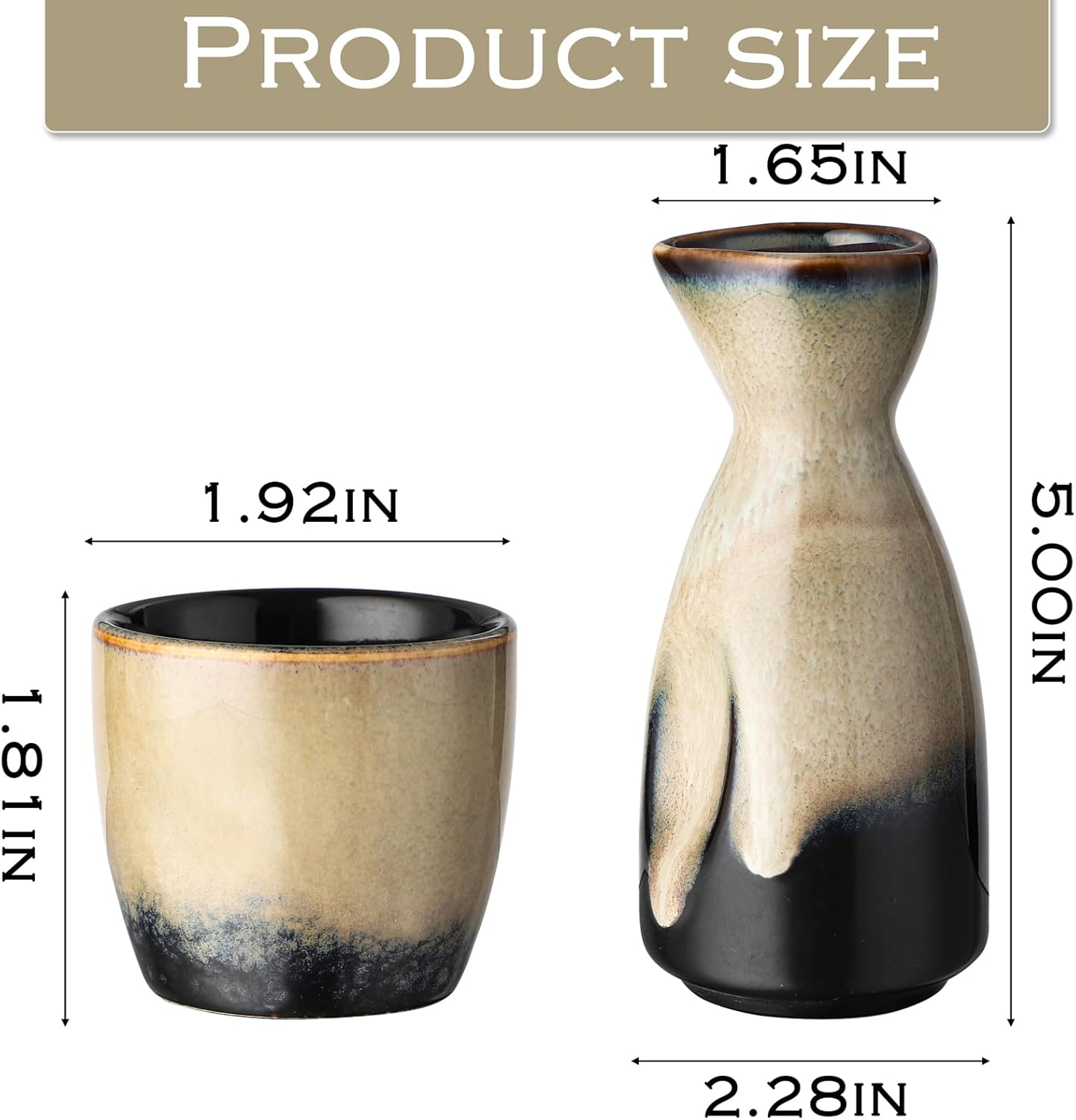 Sake-Set mit 4 Bechern und Wärmer, Gelb Schwarz