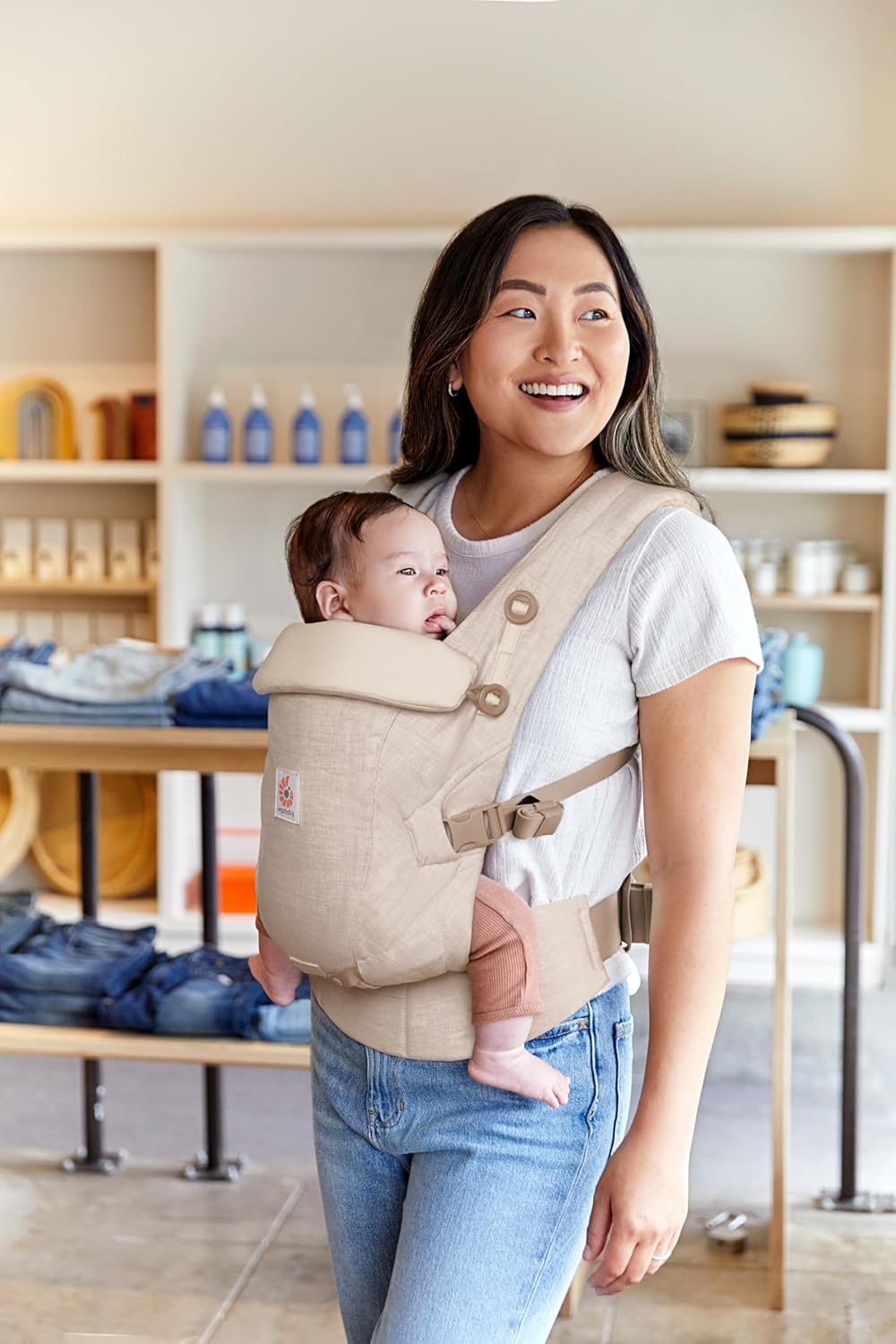 Ergonomische Babytrage für Neugeborene ab Geburt, Leinen Natural Linen