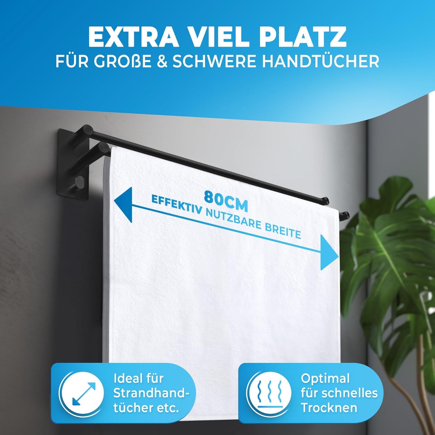 Handtuchhalter doppelt selbstklebend (80cm), 80cm Schwarz