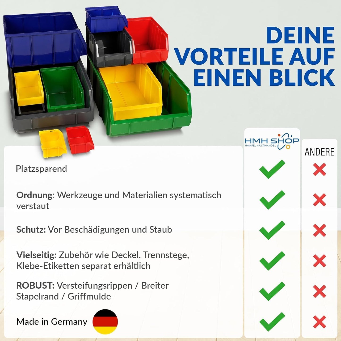Stapelboxen-Set XL (9 Stück) für Werkstatt & Keller
