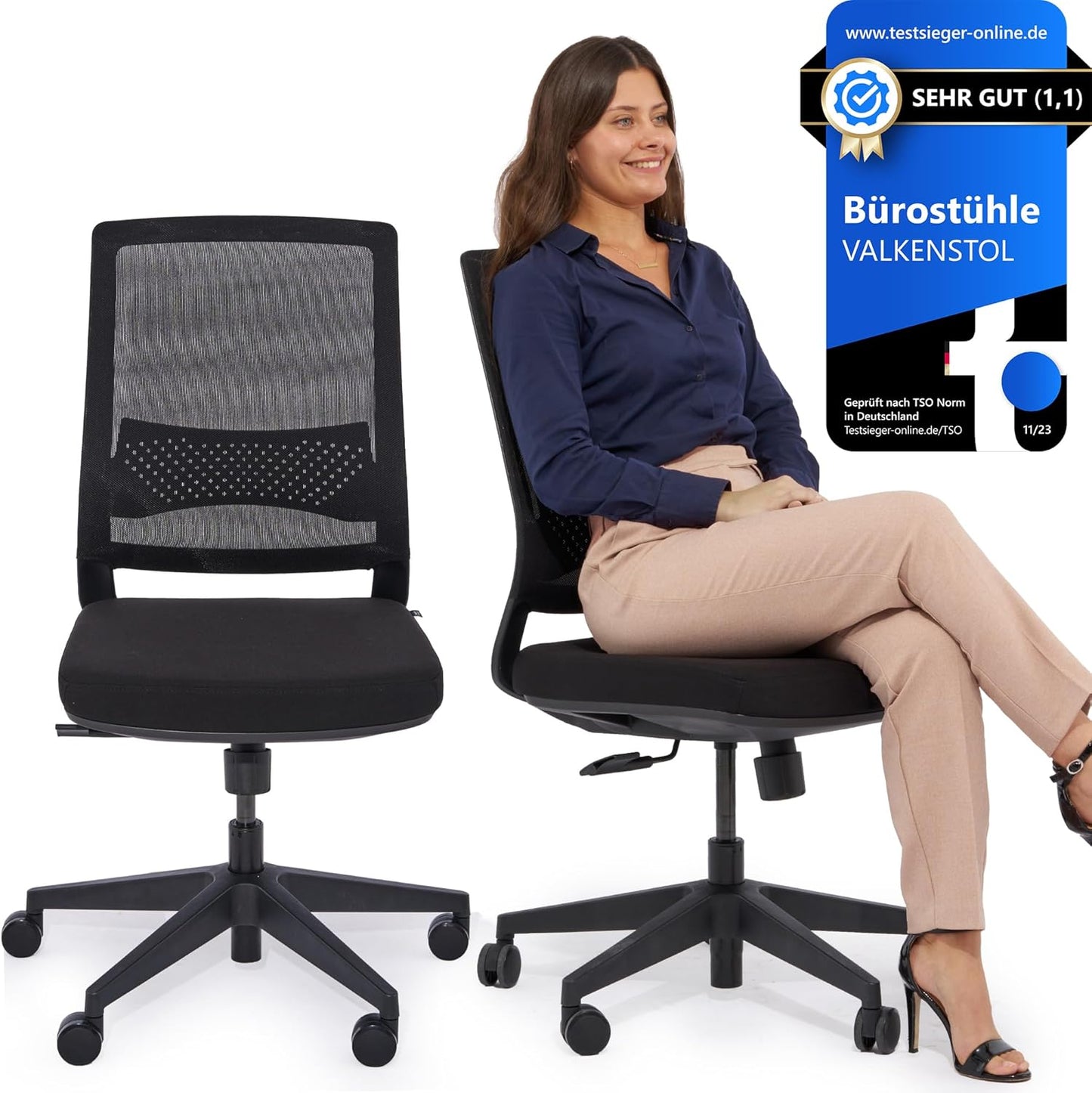 Ergonomischer Bürostuhl mit Lendenwirbelstütze, M2 Essential (Schwarz)