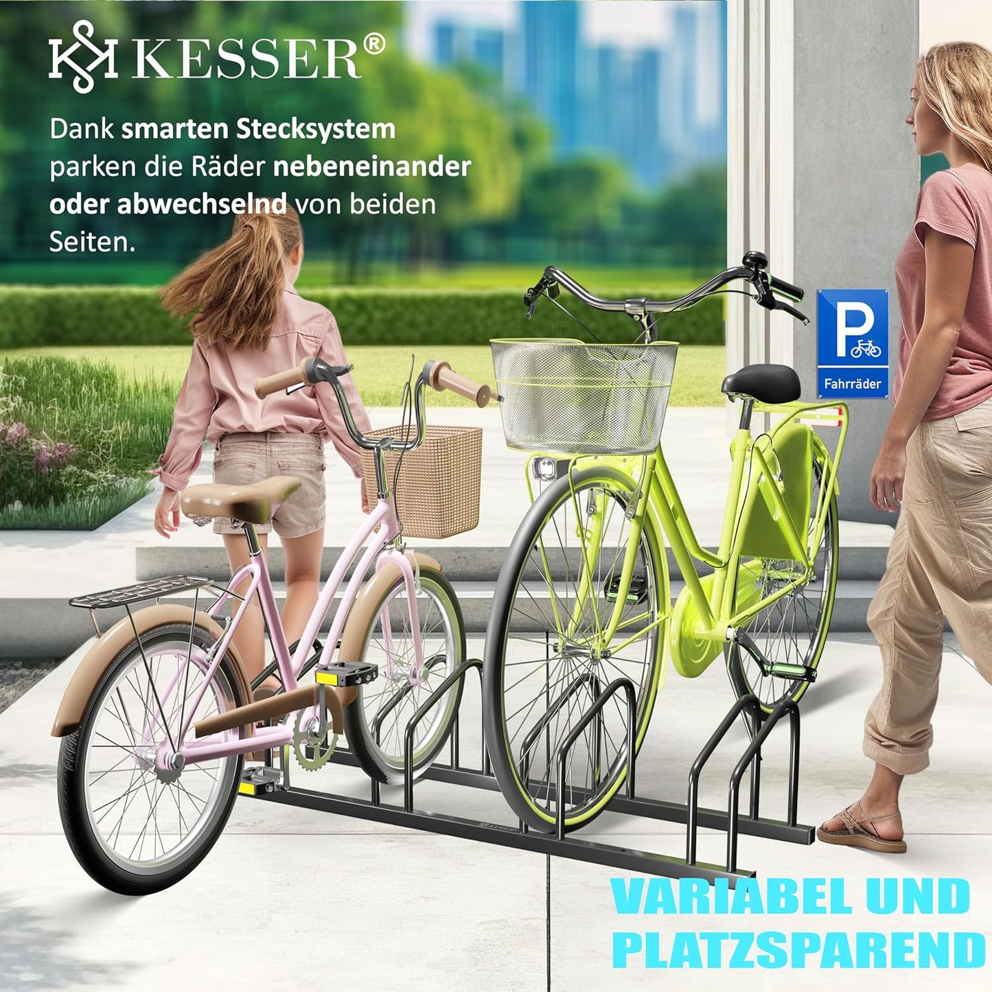 Veloständer für 3 Velos, Boden- oder Wandmontage, Schwarz 3 Fahrräder