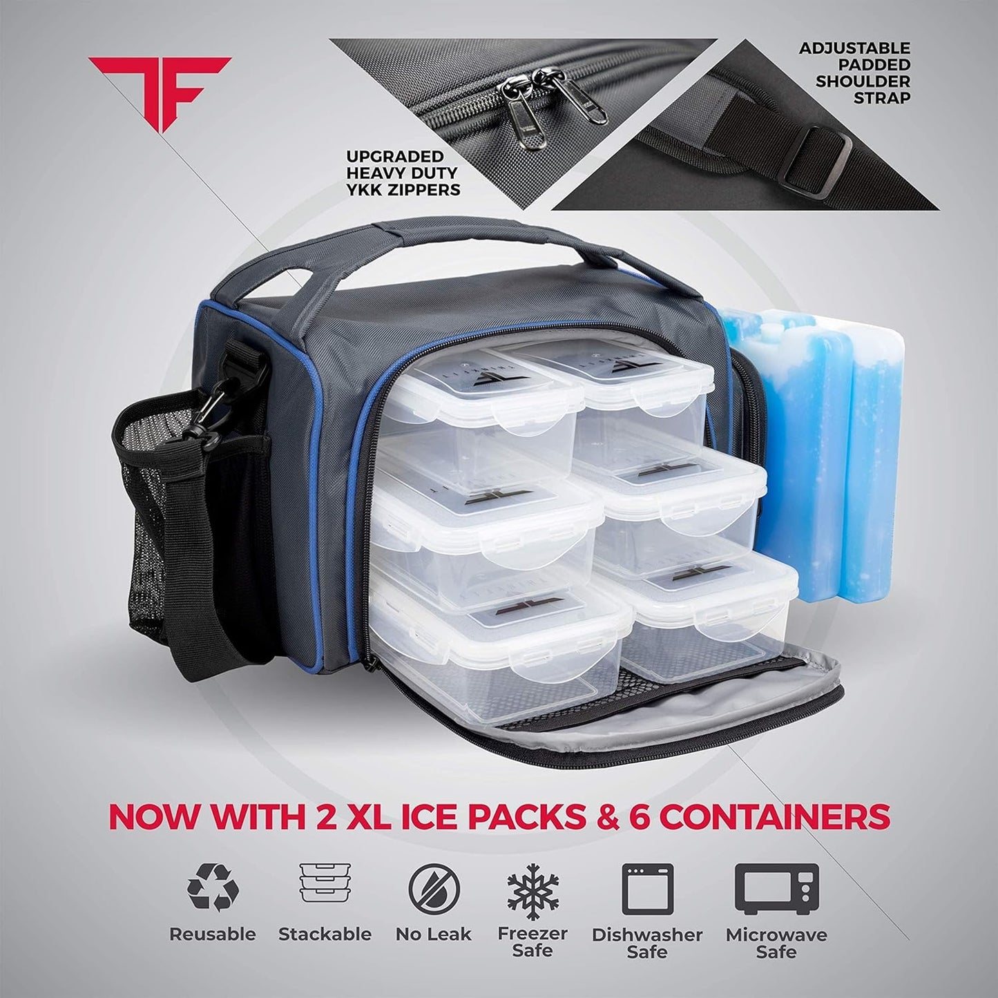Isolierte Lunchbox mit Meal Prep Boxen & Zubehör, Blau