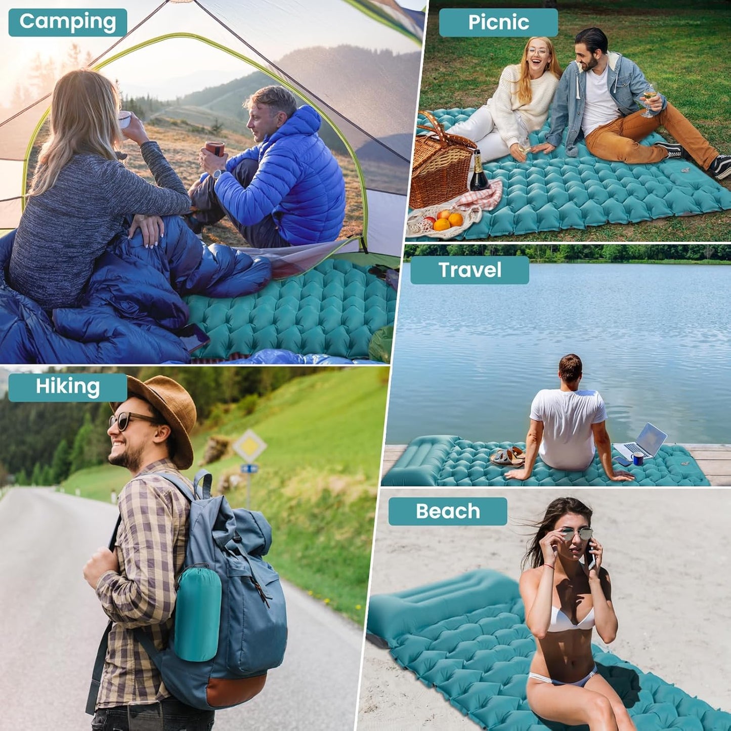 Wasserdichte Camping-Isomatte mit Fusspumpe, Grün-1